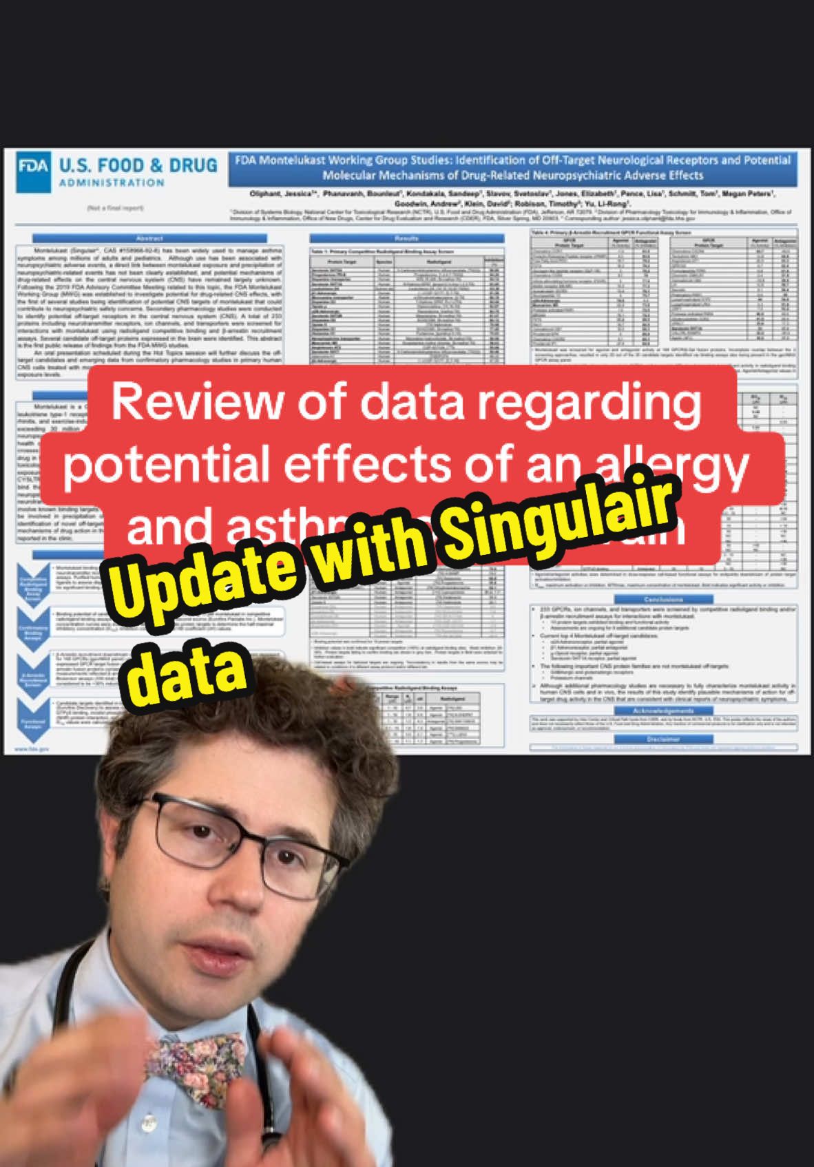 More data surrounding the potential effects of a commonly prescribed allergy and asthma medication called Singulair (montelukast) on the brain was discussed at an annual meeting for the American College of Toxicology recently. This medication already had a black box warning from the FDA since 2020 regarding an increased risk of developing Neuro psychiatric problems. The FDA sent me their data and it shows that there are potential off target effects of this medication on parts of the brain reaponsible for mood. More studies are needed to further characterize this issue. Please talk with your doctor if you have concerns. For general educational purposes only. #allergies #asthma #medication #sideeffects #tiktokdoc #LearnOnTikTok #greenscreen 