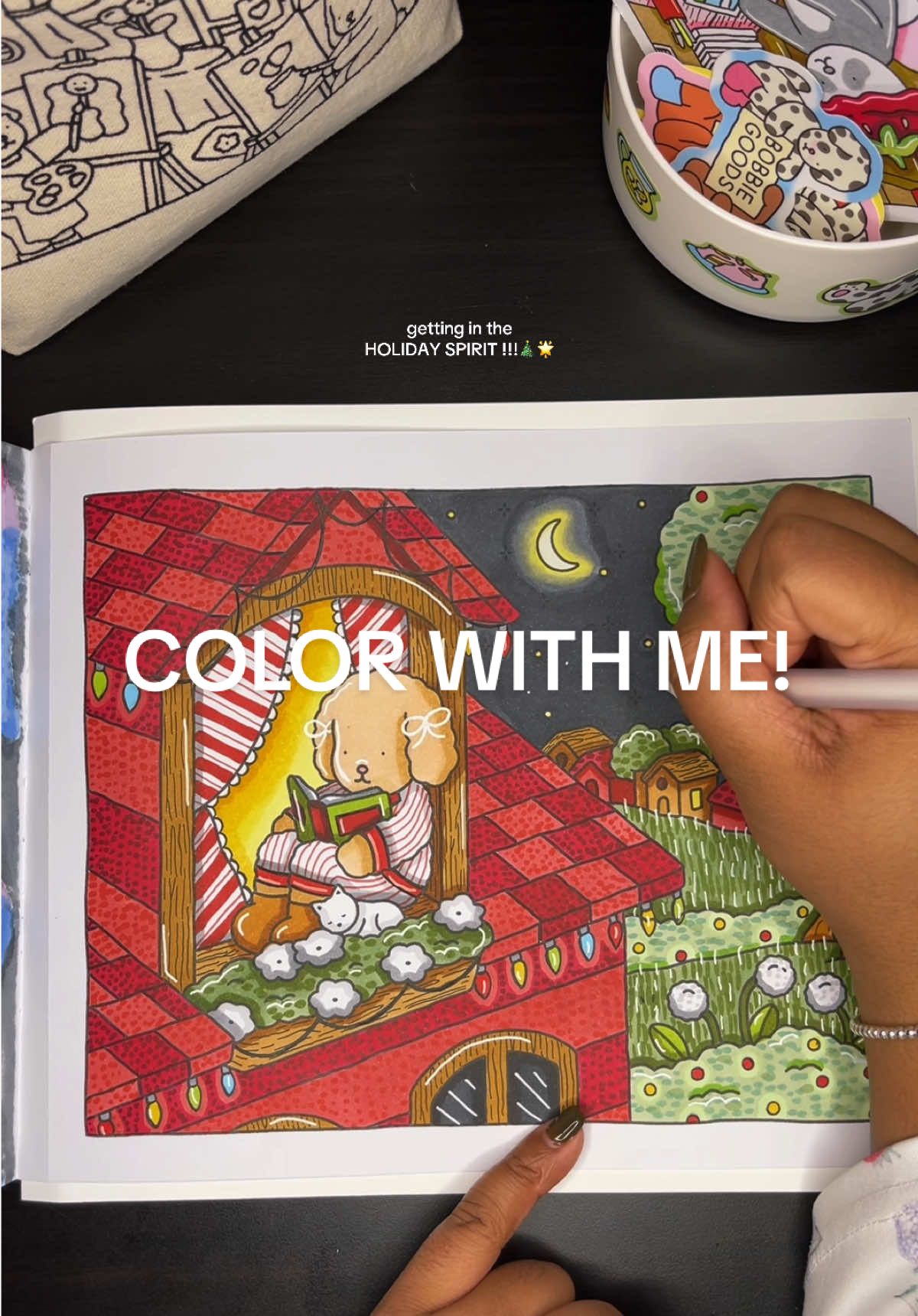 christmas, so so CLOSE! 🎄🌟 my favorite holiday fr….pSsSt!! 🤫 may or may not be DONE with my day to night book…final pages and flip-through, coming very soon. 👀🤭@bobbiegoods #colorwithme #coloring #color #coloringbook #bobbiegoods #bobbiegoodsart #bobbiegoodscoloring #bobbiegoodscoloringpage #bobbiegoodscoloringbook 