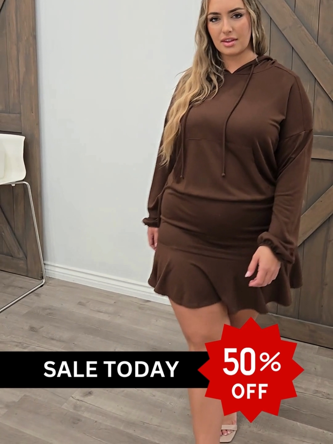 50% Off Today at Curvysense.com. Snatch the Tracie Hoodie Dress in brown.  #plussize #curvytiktok #curvysense #sale 