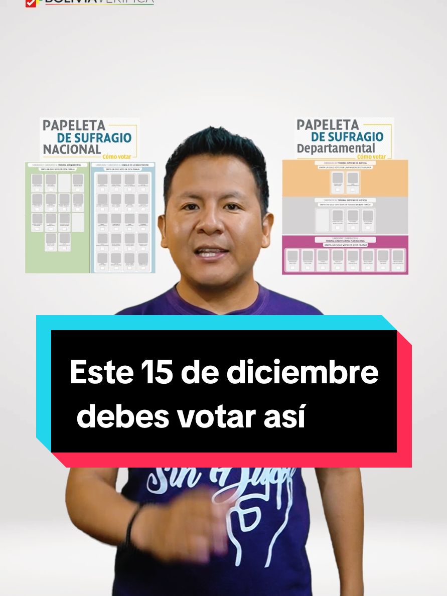 Así debes votar en las elecciones judiciales El 15 de diciembre de 2024 te entregarán dos papeletas, en este video 📹 te indicamos cómo debes emitir tu voto. 🗳️ #bolivia  #boliviaverifica  #elecciones  #voto  #tse  #oep  #eleccionesjudiciales  #votacion 