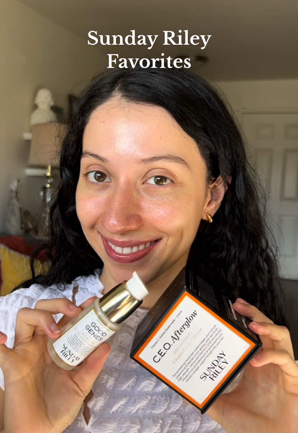 Finding products that are good for my skin is my passion @Sunday Riley I am a huge fan of this brand—not just because of their amazing Good Genes Lactic Acid treatment and C.E.O. moisturizer packed with vitamin C, but also because they are both B Corp certified and plastic-neutral. I love a good clean beauty brand! Are you a fan of Sunday Riley?  #summerofsundayriley #sundayrileyglow #ceoafterglow #lacticacid #goodgenessundayriley #latinabeautycreators #hydratedskincare 