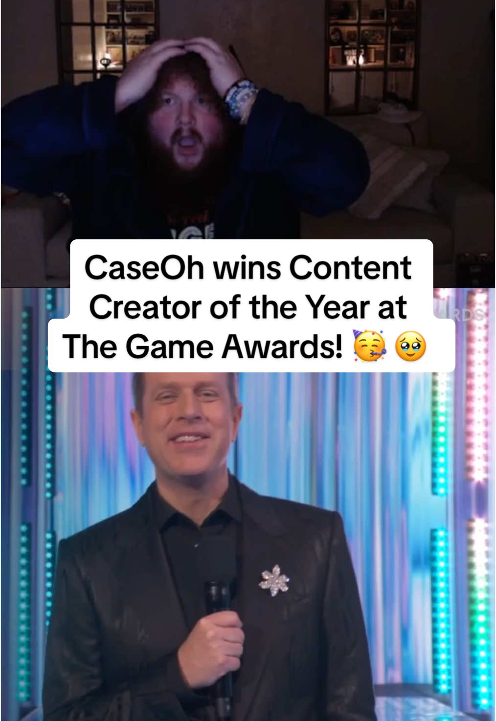 CaseOh reacts to him winning Content Creator of the Year at The Game Awards! 🥳 🥹 #caseoh #thegameawards #caseohgames #caseohclips #caseohfunnymoments #caseohgamestwitch #clips 