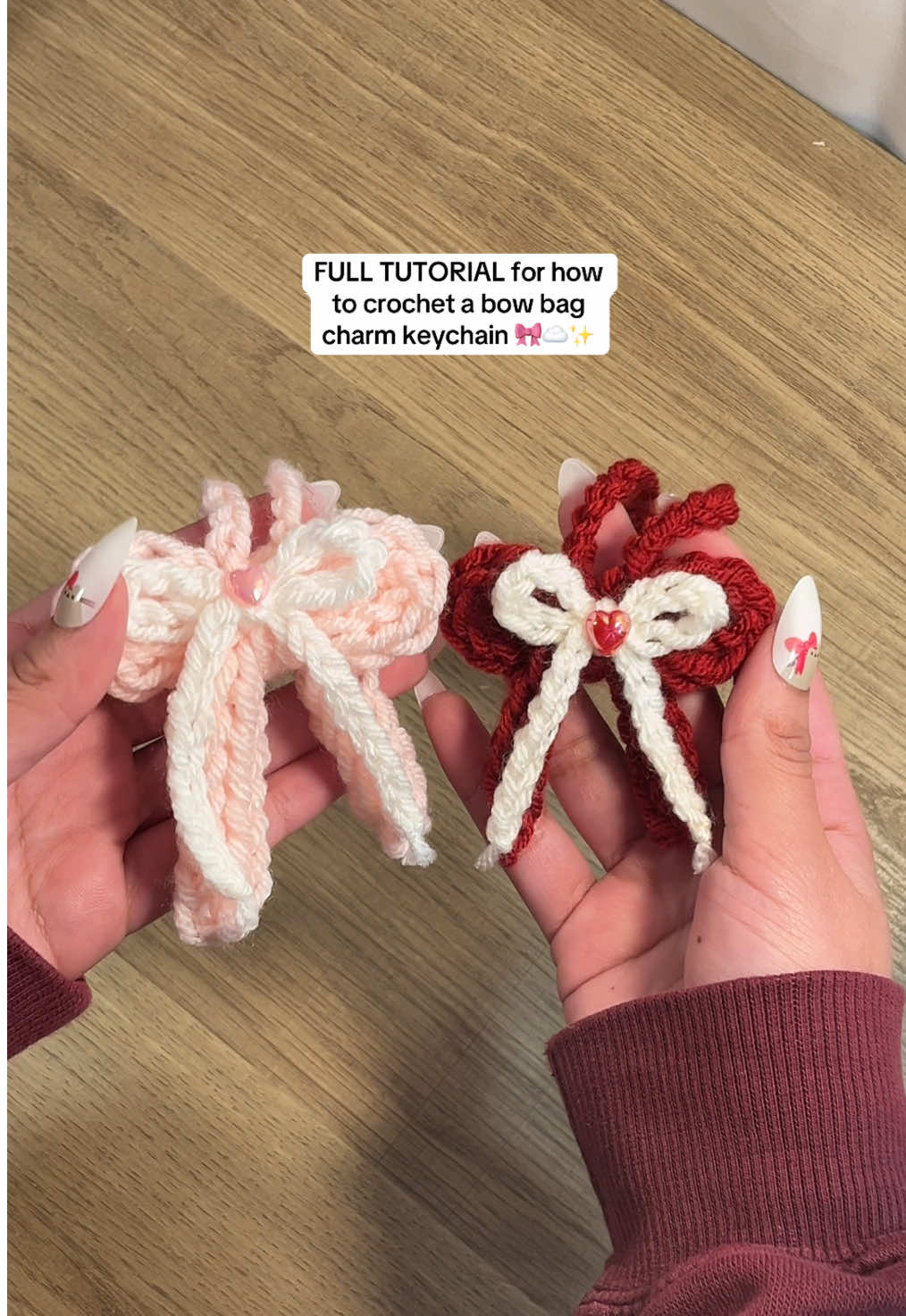 how to crochet a bow bag charm keychain tutorial! 🎀☁️ these are really easy once you get the hang of it and i think they’d make really cute small crochet gifts! 🩷 #crochet #crochettok #crochettiktok #crochetkeychain #crochettutorial #crochetbow #crochetgiftideas #crochetinspo 