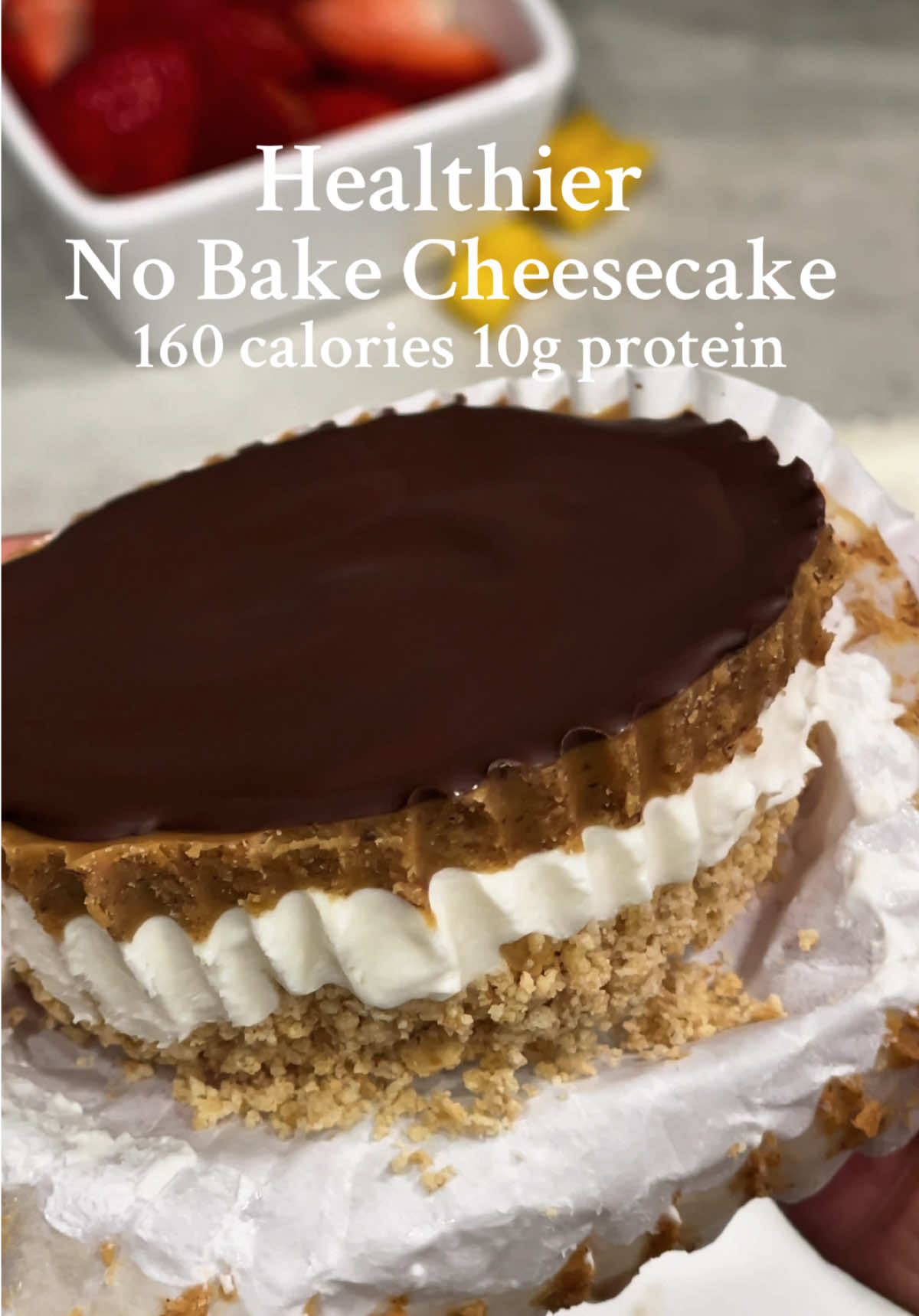 coming in at only 160 calories & 10 grams of protein 🍫 healthier greek yogurt cheesecake cups (: super simple recipe and no baking require to make this dessert   #creatorsearchinsights #healthydessert #healthysnacks #healthycheesecake #easyrecipe #lowcalorierecipes #lowcalorie #easydessert #greekyogurt #healthyfoodideas #weightlossfood 