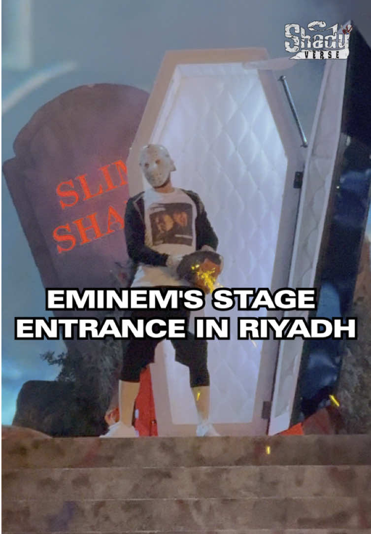 SHADYVERSE traveled across the globe for this unforgettable moment, and Sound Storm 24 delivered in every way. At exactly 11:24 PM, the Big Beast stage erupted as Eminem made his entrance. The show kicked off with a chilling newscast about Slim Shady before the man himself emerged from the ground in dramatic fashion—rising from a coffin, mic in hand, to the haunting opening of “Lucifer.” The energy was electric, and Saudi Arabia knew from that very moment they were in for an epic night! 🎥: @Claudio Copiano  #eminem #tdoss #saudiarabia #rapgod #middleeast #riyadh #mdlbeast #jason #mask #soundstorm 