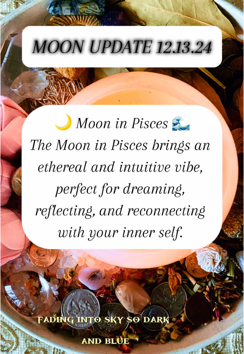 Daily Moon Update – December 13, 2024 🌙 Moon in Pisces 🌊 The Moon in Pisces brings an ethereal and intuitive vibe, perfect for dreaming, reflecting, and reconnecting with your inner self. This energy heightens creativity, compassion, and spirituality, but it can also leave you feeling a bit scattered or overly emotional. Today’s Lunar Aspects: 	•	Moon sextile Uranus: Unexpected insights or surprises may arise, especially in creative or emotional matters. Stay open to new possibilities. 	•	Moon conjunct Neptune: Deep intuition and imagination flow freely. Ideal for meditating, journaling, or diving into artistic projects. Self-Care Tips: 	1.	Take time for a relaxing bath or walk near water to soothe your soul. 	2.	Embrace creative activities like painting, writing, or music to channel emotions. 	3.	Ground yourself with mindfulness practices to avoid feeling overwhelmed by the dreamy Pisces energy. 	4.	Stay mindful of boundaries to protect your energy from emotional drains. ✨ Moon Recap: 	•	🌊 Emotional and intuitive. 	•	🎨 Ideal for creativity and reflection. 	•	💡 Stay open to surprises and insights. #MoonInPisces #DailyMoonUpdate #LunarEnergy #AstrologyToday #PiscesVibes #IntuitiveEnergy #EmotionalHealing #SpiritualGuidance #DailyAstrology #LunarWisdom #CreativeFlow #MindfulMoments #ZodiacEnergy #MoonMagic #AstrologyLover #SoulCare #CelestialEnergy #SpiritualGrowth #CosmicGuidance #EnergyHealing #DreamyVibes #AstroInsights #HealingJourney #AstrologyLifestyle #CreatorSearchInsights #CapCut 