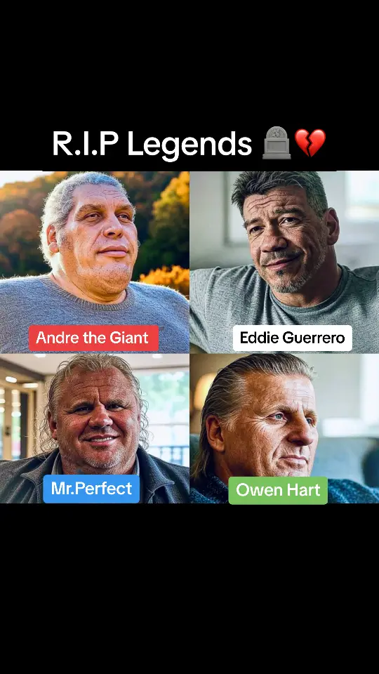 Have you ever wondered how our beloved late WWE legends might look if they were still with us today? Icons like Andre The Giant, Eddie Guerrero, Mr. Perfect Curt Hennig, and Owen Hart left an indelible mark on the wrestling world, and imagining their presence now brings both nostalgia and gratitude. Andre The Giant, with his immense stature and gentle demeanor, might have continued to be a towering figure of strength and kindness. Eddie Guerrero, known for his charisma and incredible in-ring talent, would still be captivating audiences with his infectious smile and electrifying performances. Mr. Perfect Curt Hennig, the epitome of wrestling excellence, would undoubtedly be sharing his wealth of knowledge, shaping the future stars of WWE. Owen Hart, remembered for his technical prowess and heartwarming personality, would have remained a beloved figure both inside and outside the ring. We miss them dearly, and we thank them for all the joy and unforgettable memories they brought into our lives. #WWE #wwelegends #rip #wwehistory #wweuniverse #wwethrowback #wrestlepulse #fyp 