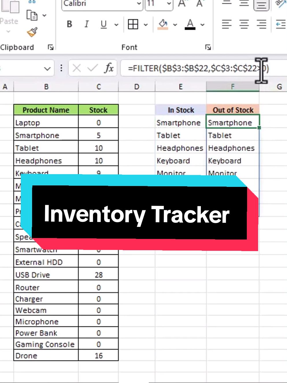 How to track inventory in Excel using Filter Function. #excel #learnexcel #exceltutorial #exceltips #exceltricks #creatorsearchinsights 