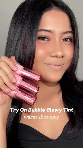Try on transferproof bubble glowy tint di kulit sawo mateng, kira kira paling cocok yang shade mana ya？ #pinkflash #pinkflashbeauty #LovingHeart #lipgloss #liptint