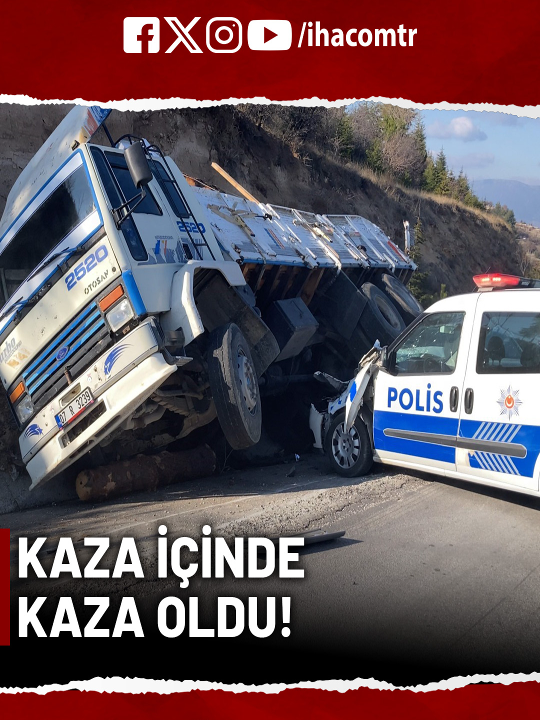 Burdur-Antalya kara yolunda halk otobüsü, arıza yapan tomruk yüklü kamyona ve güvenlik önlemi alan polis aracına çarptı. Kazada 1’i polis memuru olmak üzere 6 kişi yaralandı. Kurtarma çalışmaları sırasında geri kayan kamyon, yaklaşık 30 metre sürüklenerek park halindeki 2 araca çarptı ve şarampole devrildi.