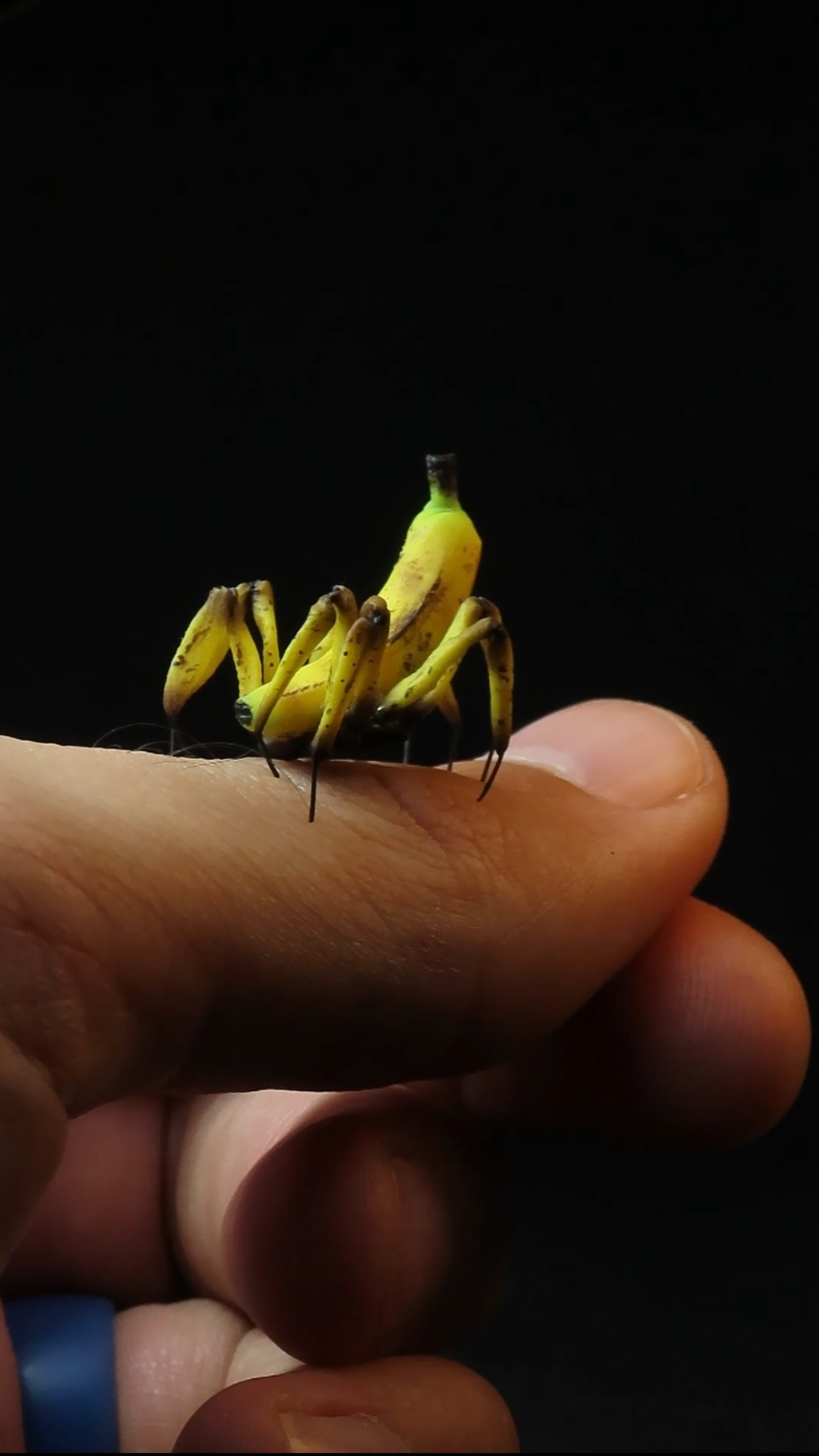 Banana Art 2.0: Spider Edition 🤣🕷🍌  . . . #bananaart #tinythings #tinythings #minithings #miniature #diorama #minimaker #polymerclay #dioramacreators #polymerclayart #mini #miniatures #spider #spiders #arachnid 