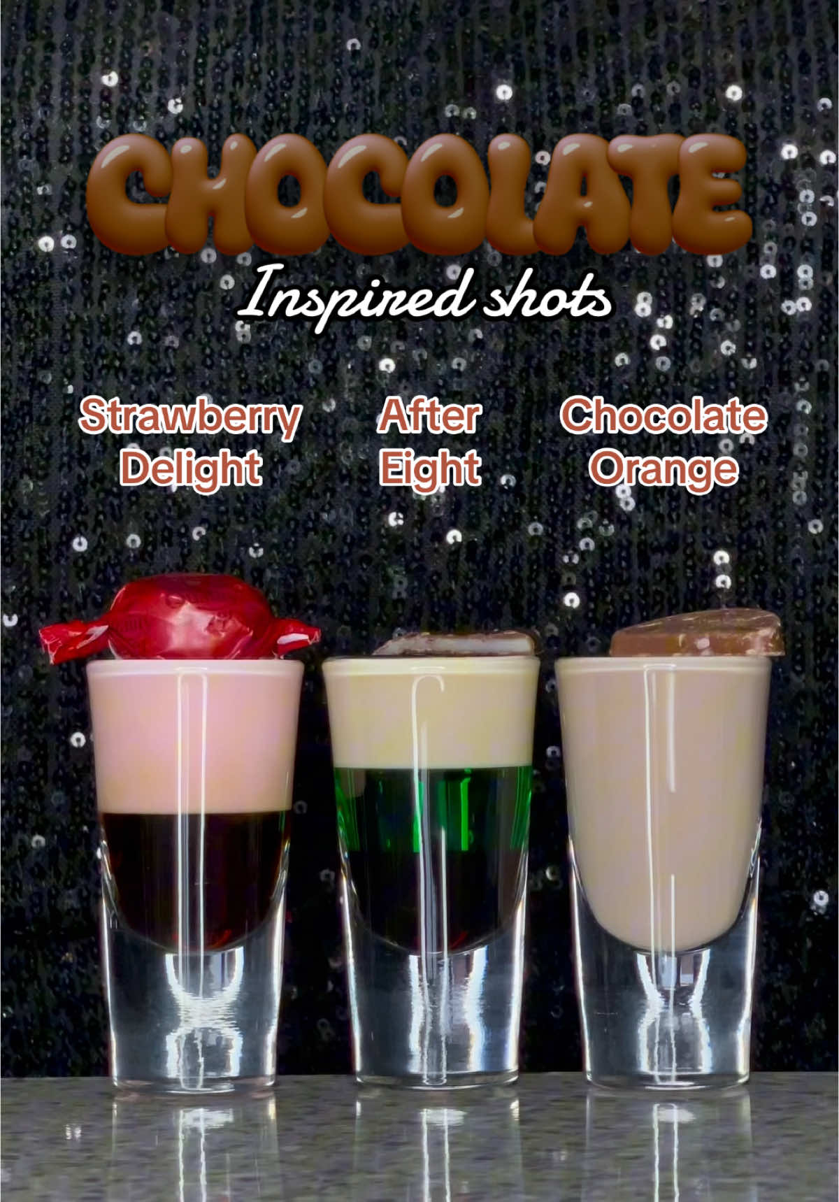 CHOCOLATE INSPIRED SHOTS 🍫🤎 Strawberry Delight, After Eight & Chocolate Orange ✨ #christmascocktails #shots #cocktails #drinktok 