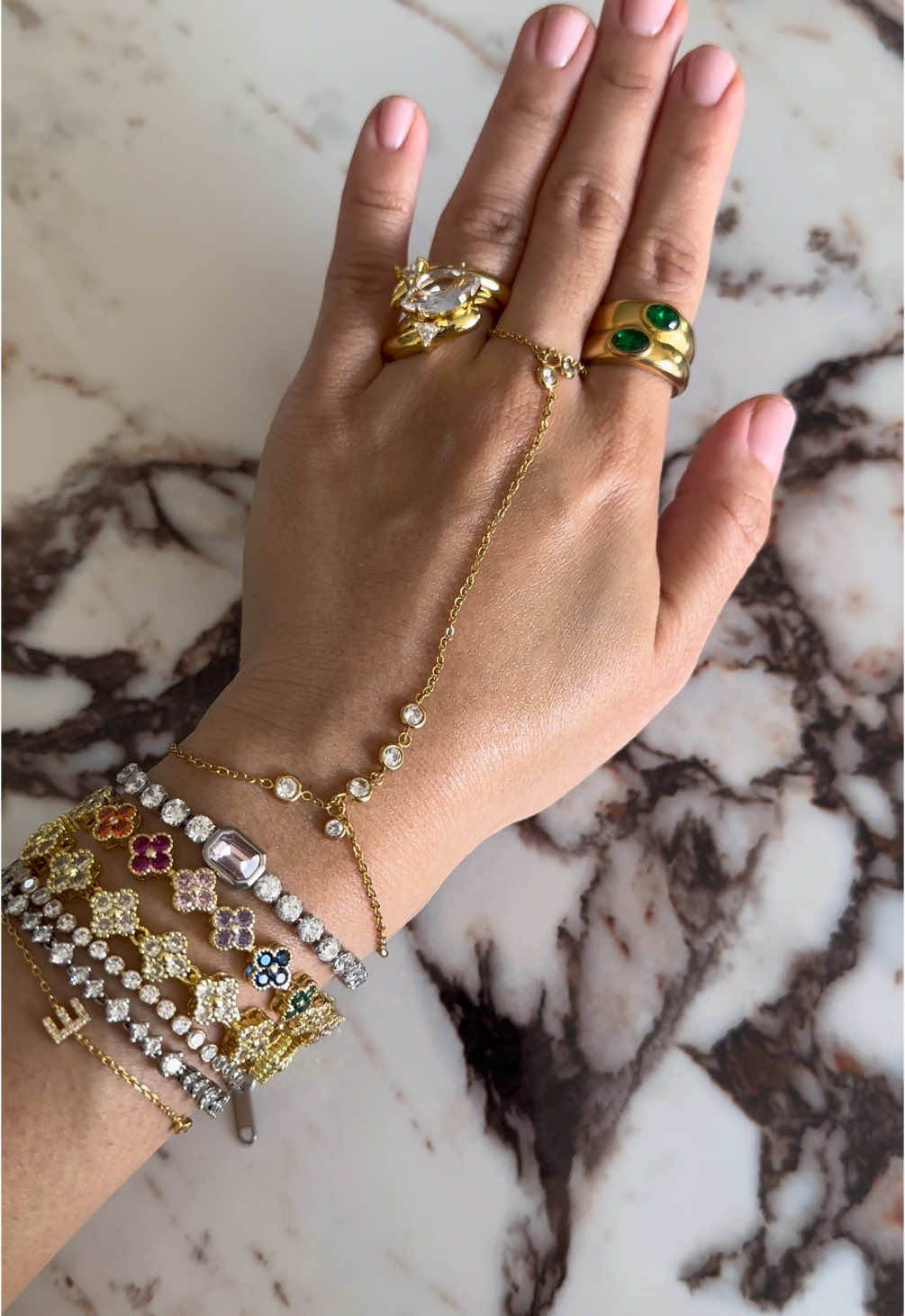 Friday stack featuring unreleased jewels 🩷 #jewelry #smallbiz #jewelrylover #fashiontiktok #jewelrytok #jewelrystack #braceletstacks #fashioninspo 