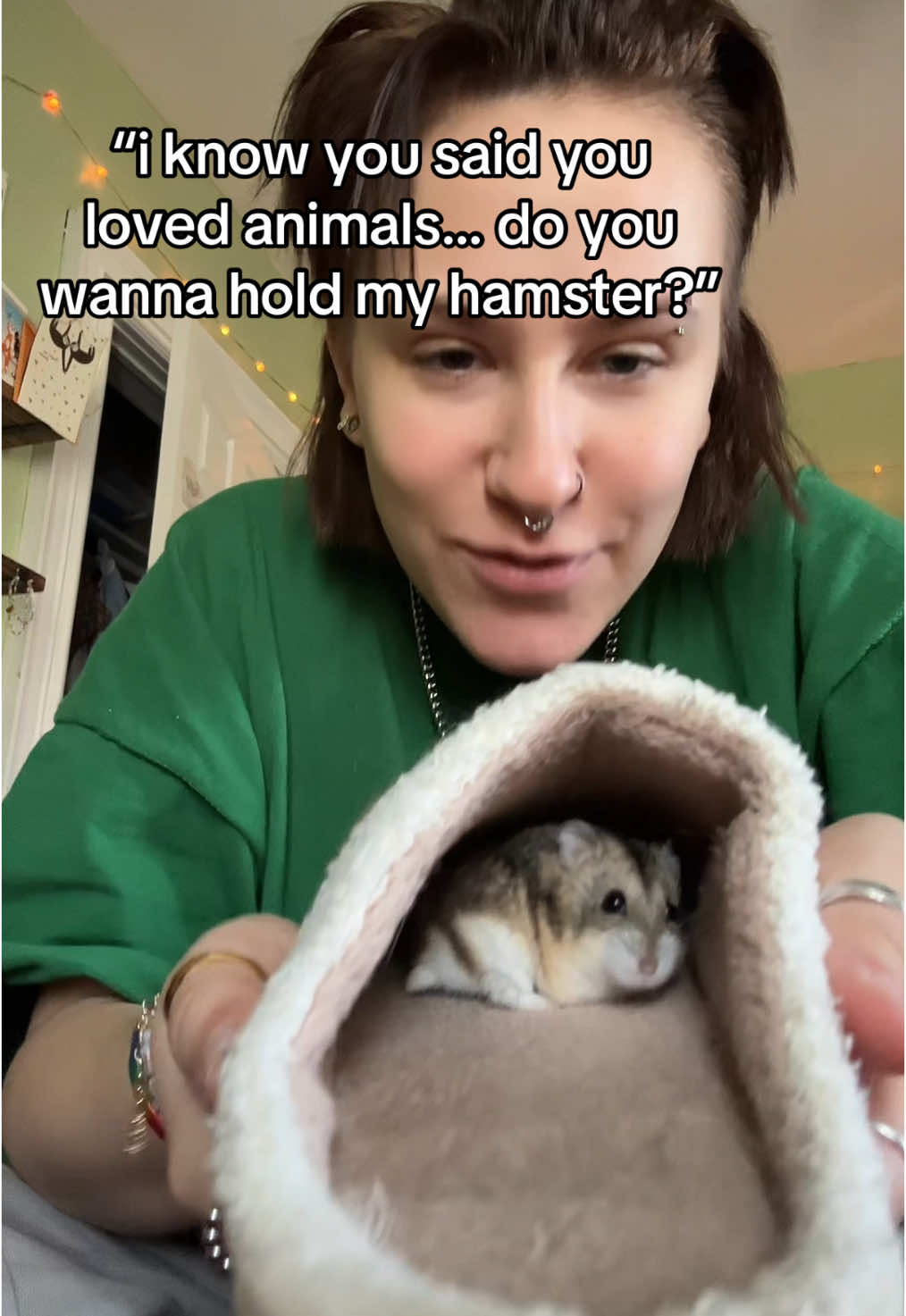 like wdym? shes just a lil guy in a slipper.. rodents are great pets 😩 #wlw #queer #trending #trendingsound #trend #relatable #hamstertok #hamster #animallover #fyp 