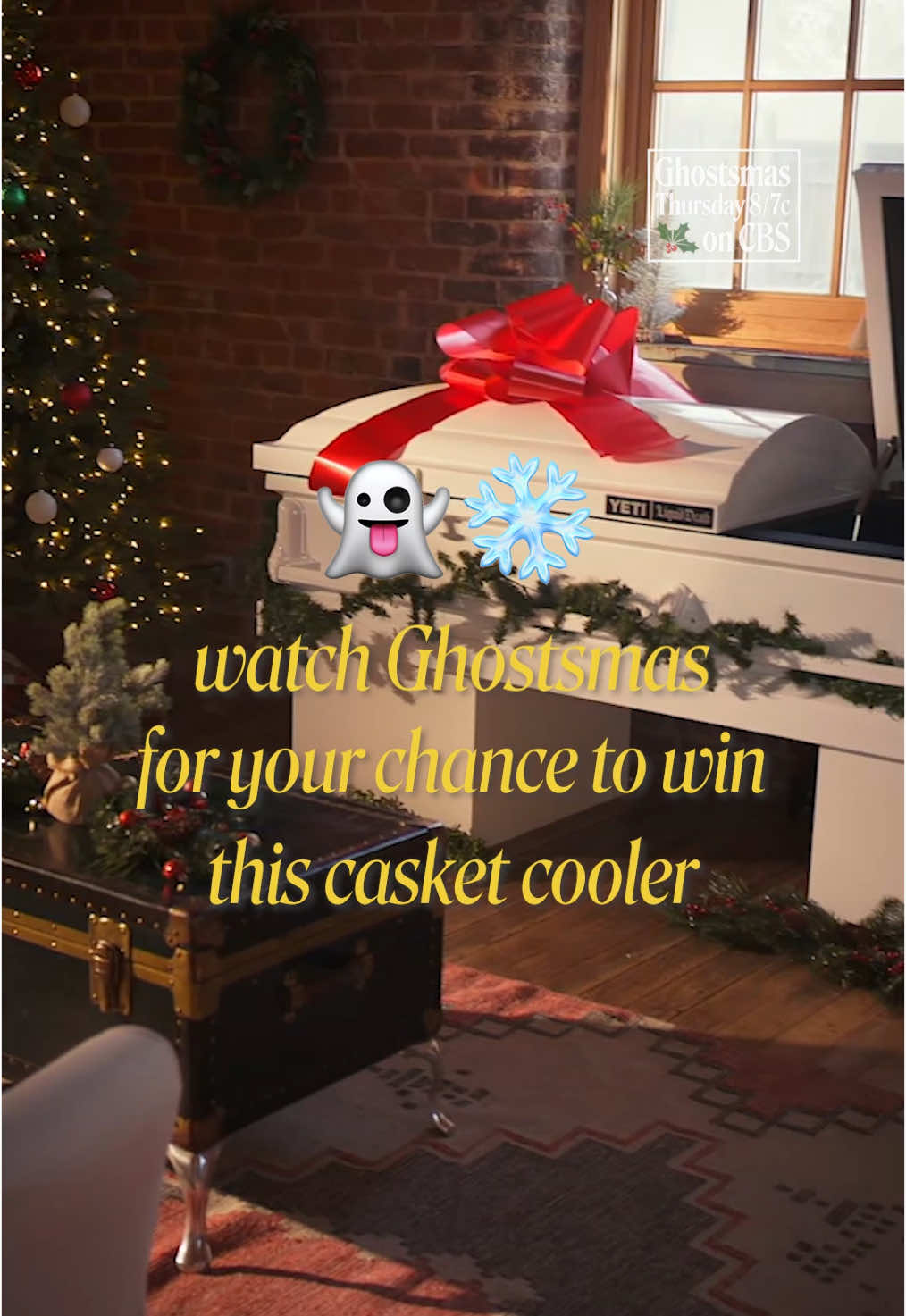 We finally decided what to do with the @Liquid Death x @YETI casket cooler— we're giving it to one of you! Watch #Ghostsmas live Thursday on CBS and Paramount+ to find out how to enter for a chance to score a gift for eternity. #Ghosts #LiquidDeath #Contest #Sweepstakes #Christmas #GhostsCBS 