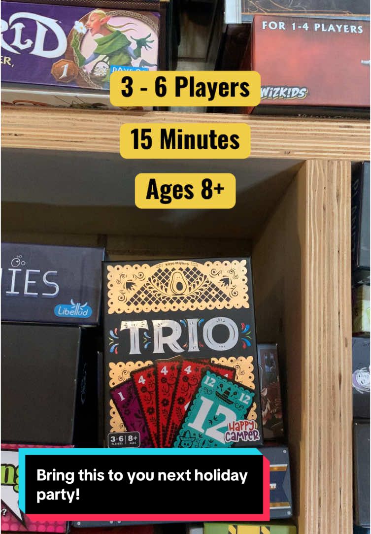 The rule of three is your key to a win with today's suggestion Trio from @Happy Camper Games ! Press your luck and remember who has what card, or someone else might get their three-of-a-kind before you!  #detroit #localgamestore #shopsmall #boardgames #familygamenight #holiday #giftidea #giftguide #game #fypシ #trending 