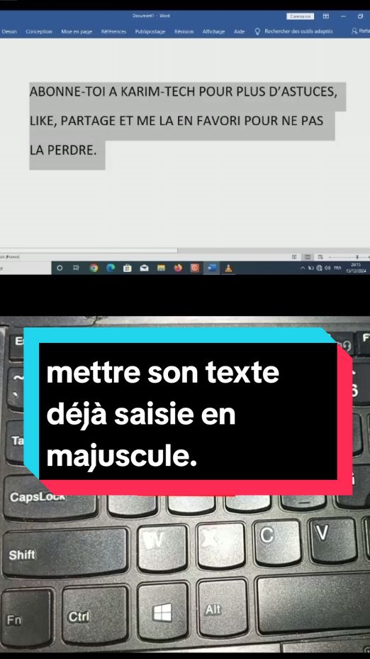 comment mettre un texte déjà saisie en majuscule ? #astuces #viralvideos #tiktokfrance #word #PC #ordinateur #majuscule #texte 