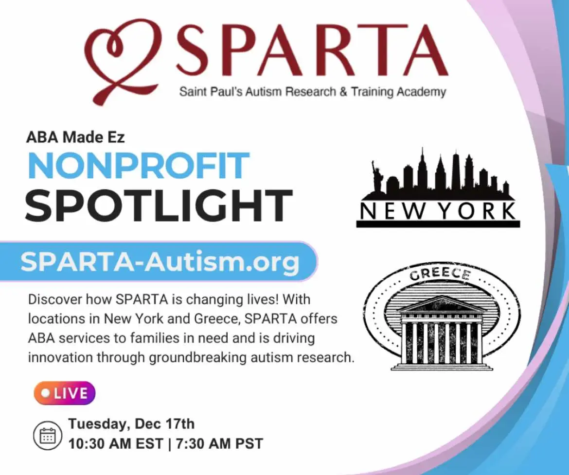 SPARTA (Saint Paul’s Autism Research and Training Academy) is guided by a simple yet powerful mission: Love makes the heart complete. With a location in New York and two in Greece, SPARTA is committed to empowering families, supporting learners, and creating lasting change. Proceeds from the SPARTA Gift Shop help provide free ABA services to families in Greece, where access to support is limited. Beyond that, SPARTA is leading the way in impactful research that is transforming the future of autism care. Their research team is exploring innovative methods, refining therapies, and advancing our understanding of autism to make a meaningful difference in the lives of individuals and families worldwide. ✨ Join Us Live! 📅 Tuesday, Dec 17th ⏰ 10:30 AM EST 📍 Right here on Instagram Come hear the inspiring story behind SPARTA—why they opened two locations in Greece, how their research is changing the field of autism care, and how you can be a part of the movement. 💡 Follow SPARTA for publications, research updates, and resources—and shop with purpose to support their mission: Love makes the heart complete. #abamadeez #bcba #abatherapy #appliedbehavioranalysis #aba #greece #autismawareness #autismresearch 