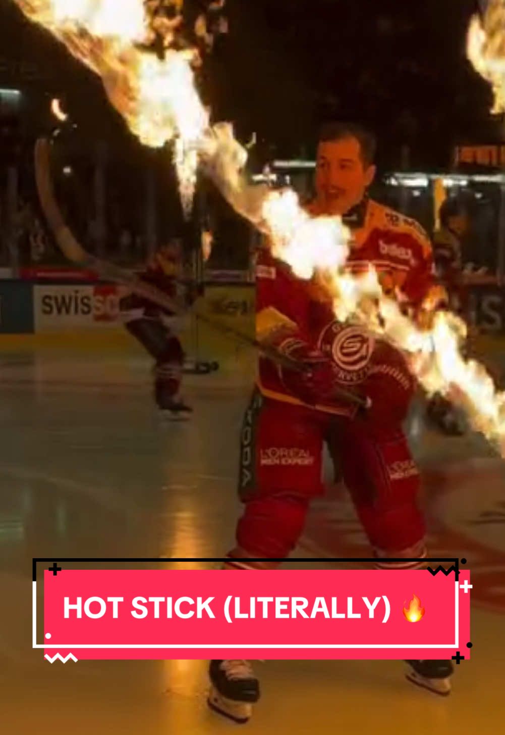 We’ve heard of hockey players having a “hot stick” but this is a whole different ballgame 🔥 (via @Genève-Servette Hockey Club) #hockey #hockey #hockeyplayer 