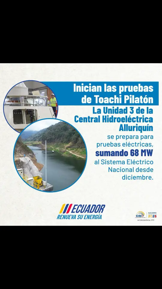 ¡ Toachi Pilatón avanza !  El Gobierno de #ElNuevoEcuador logrará que próximamente este proyecto hidroeléctrico entregue energía limpia para todo el país.🇪🇨