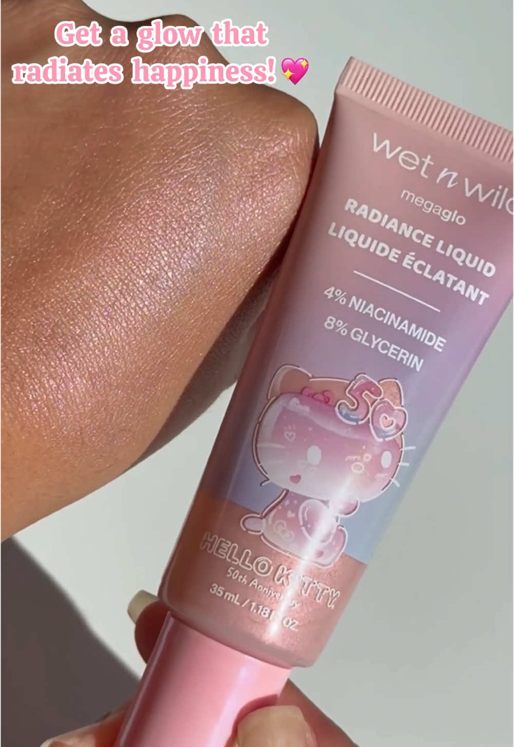 Radiate happiness with our @HelloKitty Radiance Liquid from our 50th Anniversary collection ✨⁠ ⁠ 🎀 Can be worn alone or as a primer ⁠ 🎀 Lightweight and skin nourishing ⁠ 🎀 Delivers a natural-looking, peachy pink glow ⁠ ⁠ Shop the entire collection NOW at wetnwildbeauty.com @walmart (in store & online) @ultabeauty (in store & online) @amazon @walgreens @cvspharmacy⁠ #wetnwildbeauty #HelloKitty50th #crueltyfree