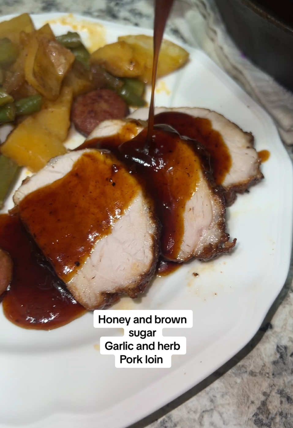 #cooking #cookwithme #cook #tiktokcooking #FoodLover #dinner #DinnerIdeas #potato #greenbean #onion #sausage #porkloin #brownsugar #honey #garlic #herb #seer #flavor #holiday #holidayfood #yummy #eatwithme #glaze #and #daze 