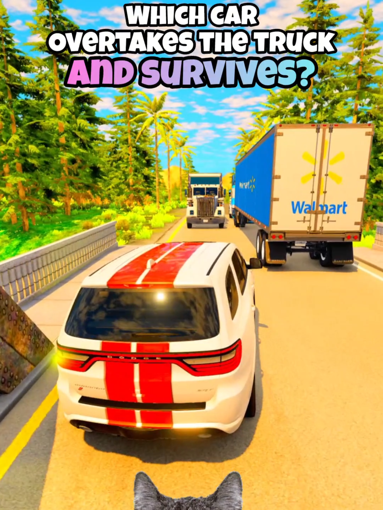 Which car overtakes the truck and survives? #beamng #beamngdrive #beamngcrash #game #gaming #car #cars #simulation #fouryou #fyp #longervideo #tesla