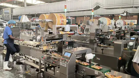 Korea fried instant ramen chicken noodle making machine factory. This is model 800 with capacity 200,000 pieces 8 hours .Flour mixer put on the platform,other machines put on the ground floor . The instant noodle making machine match new type rolling machine which can adjust dough sheet thickness automatically. Three layer steamer which can lift and down. Oil system like oil tank,oil pot,oil pipe ,heat exchanger are stainless steel 304 material. This  fried instant ramen chicken noodle making machine can make two types , rectangle noodle cake and cup noodle cake.#noodles#noodlesmachine #indomie #ramennoodles