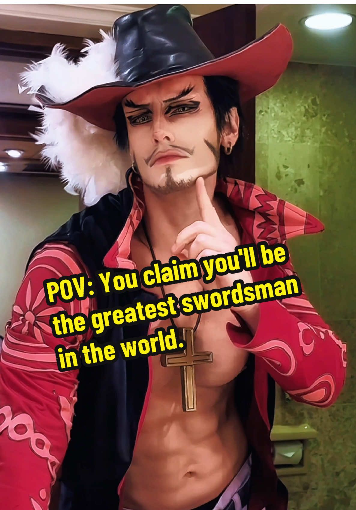 POV: You claim you'll be the greatest swordsman in the world. Dracule Mihawk Mewing is Real and can Hurt You 🖤🗡️🏴‍☠️ Huge love for the incredible interpretation of @Steven John Ward in #onepiecenetflix 🤩 . . #onepiece #draculemihawk #mihawk #onepieceanime #taryncosplay #mihawkcosplay # #onepiececosplay #mihawkedit #indonesia