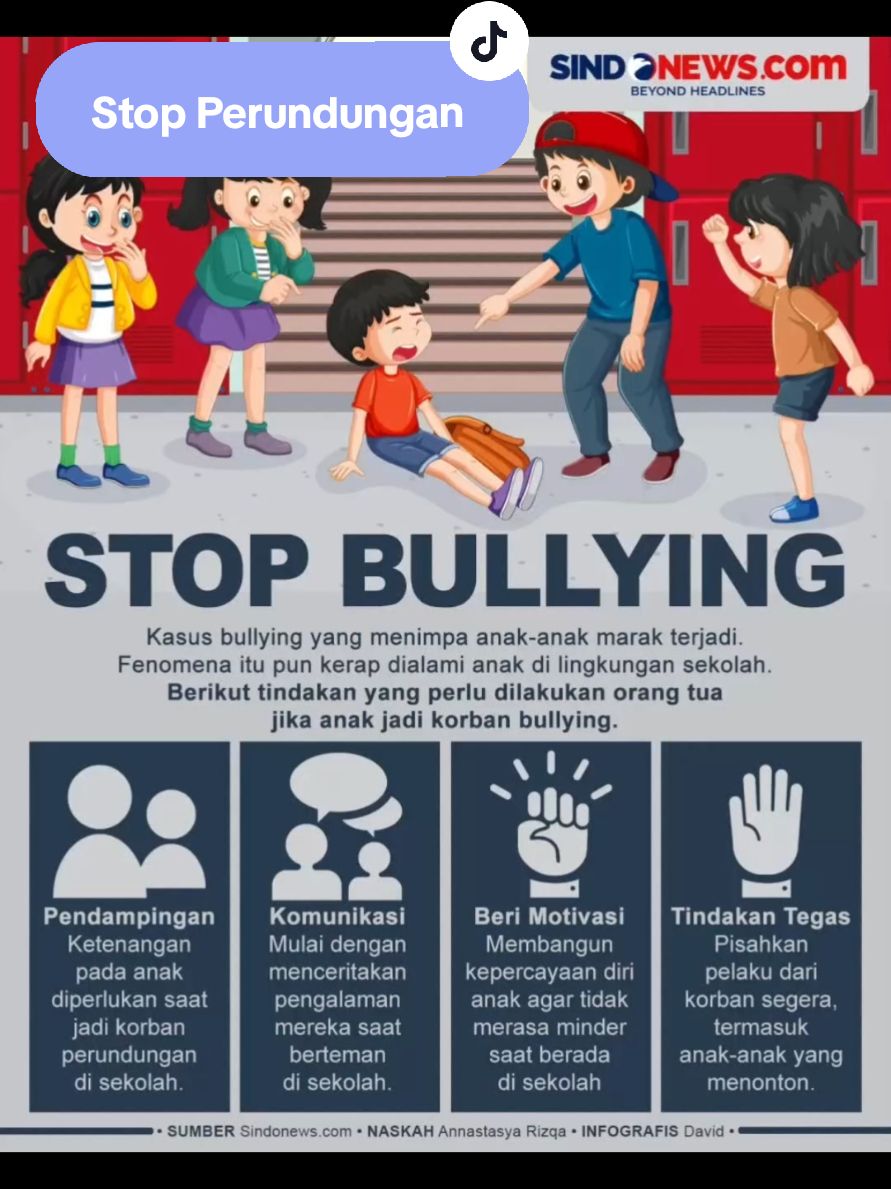 Nyesek banget Ternyata efek perundungan dampaknya begitu dasyat ke perkembangan psikis anak ku  Ya Allah jaga mental anak² ku  Kita jangan sampai telat tahu ya bund kalau ternyata anak kita korban bullying di sekolah jika itu terjadi segera lakukan tindakan  - Memberi dukungan ke anak kita  - Ajak dia untuk melaporkan ke pihak sekolah  - Ajak anak kita untuk konseling ke Psikolog  - Ajari anak2 untuk bersikap asertif  - Tanamkan nilai² moral dan teladan sejak dini  yuk bisa yuk jadi orangtua yang peka terhadap mental anak²  #stopbullying  #stopperundungandisekolah  #perundungananaksd  #stopperundunganfisik  #stopperundunganverbal 