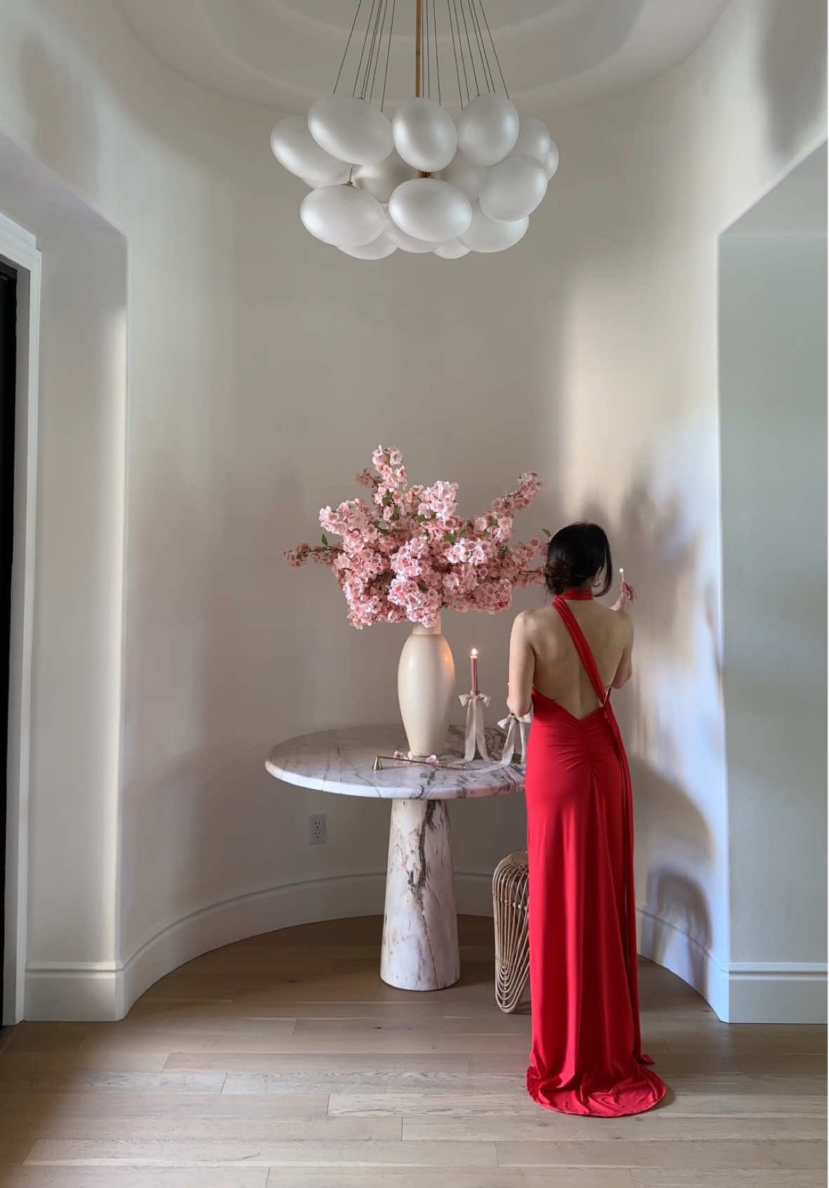 I’m loving this dress🌸♥️ #fyp #dress #backlessdress #reddress #reddressgirl #florals 