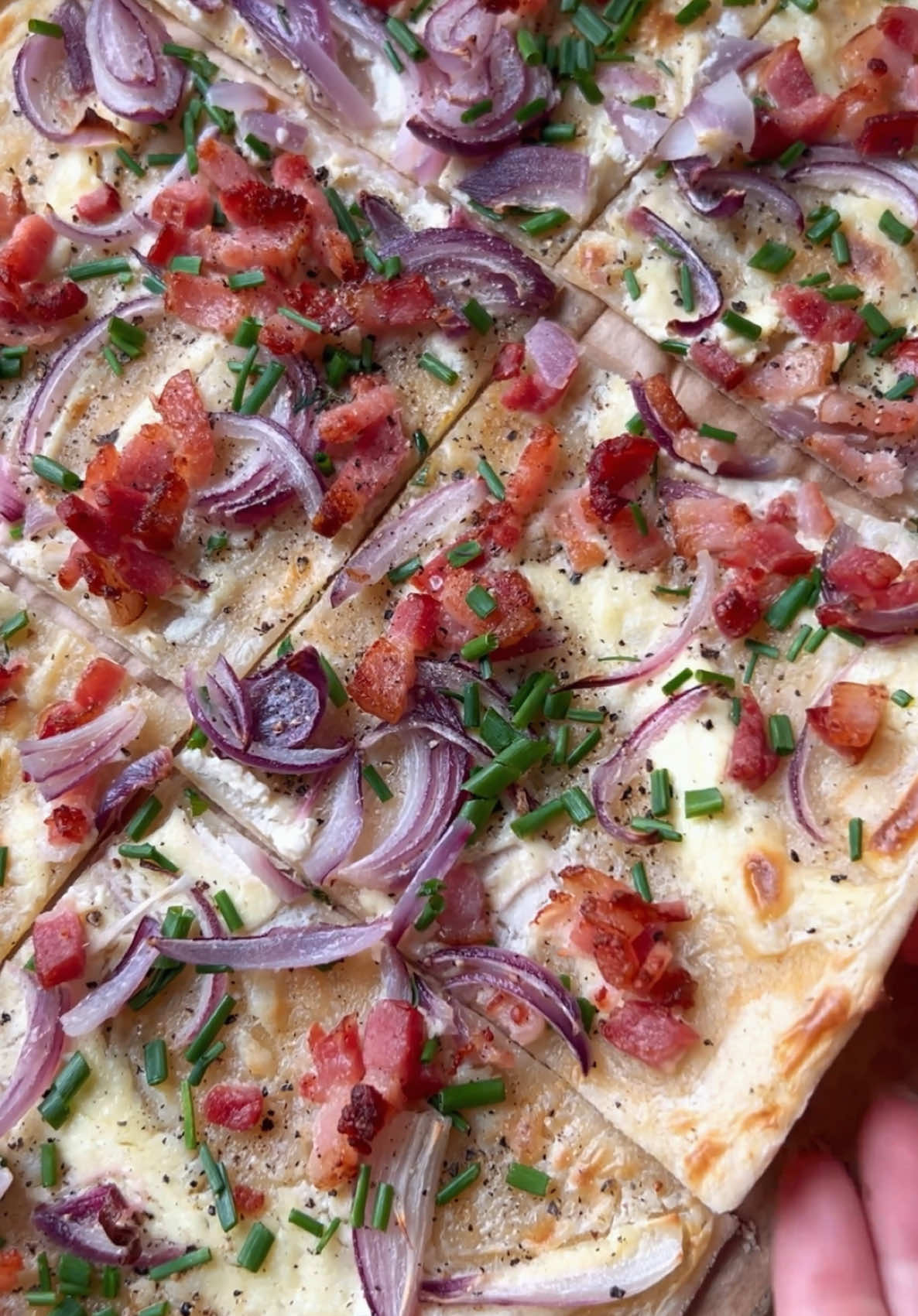 ELSÄSSER FLAMMKUCHEN  ✨ 14/24 Rezept für 2 Bleche: Teig: 200g Weizenmehl 100ml lauwarmes Wasser 2EL Olivenöl 1 Prise Salz Alle Zutaten zu einem teig verrühren und kneten. Kurz (15min) ruhen lassen. In 2 Teile schneiden und mit Mehl ausrollen. Belag: 200g Creme fraice Speckwürfel 2 Zwiebeln Schnittlauch Salz, Peffer Den Flammkuchen belegen und anschließend etwa 12 min bei 180 Grad backen. #foodmas #flammkuchen #elsässerflammkuchen #weihnachtsrezepte #weihnachtsmarkt 