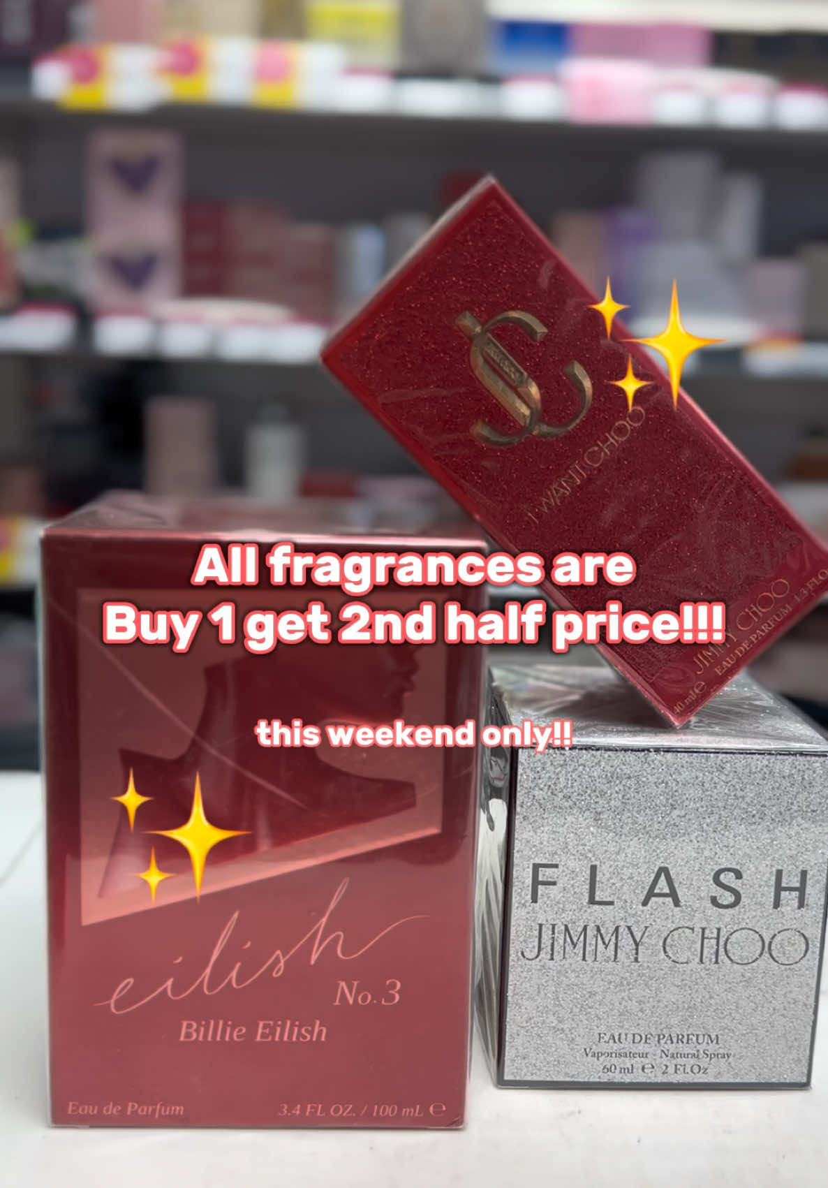 Guess what!!🤫 Get yourselves in store this weekend and shop our fragrances for buy 1 get the 2nd half price ✨✨✨ See you soon :) #superdrug #christmasgifts #fragrances #buyonegetonehalfoff #fyp #billieeilish #jimmychoo 