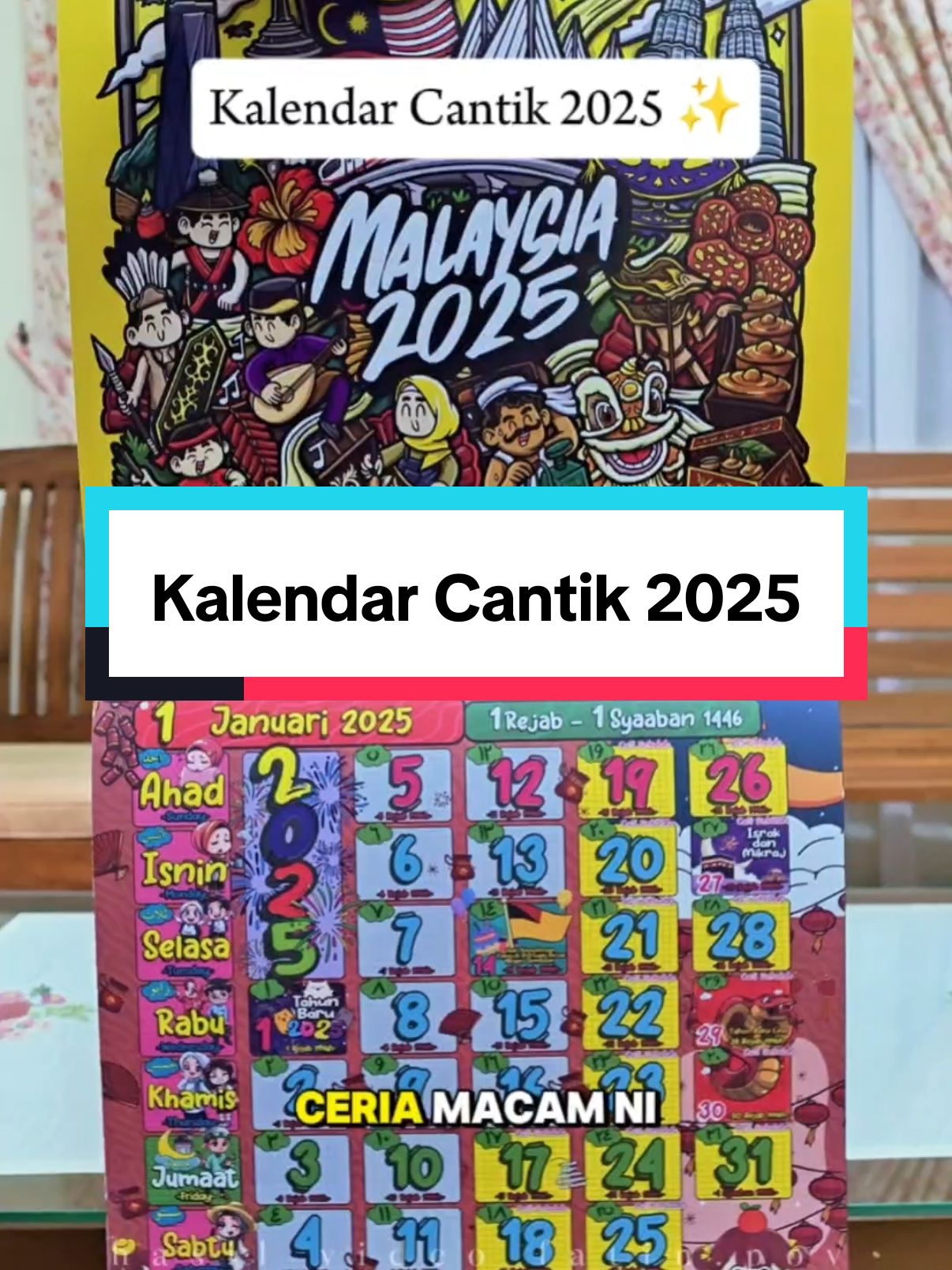 Asyik design biasa je kan, sekali sekala kita tukar kalendar design yang ceria ceria pulak. Barulah semangat nak tengok cuti-cuti yang ada dalam kalendar 😆 #kalendar #kalendar2025 #kalendarkuda #kalendarkuda2025 #kalendarcantik #kalendarcute 