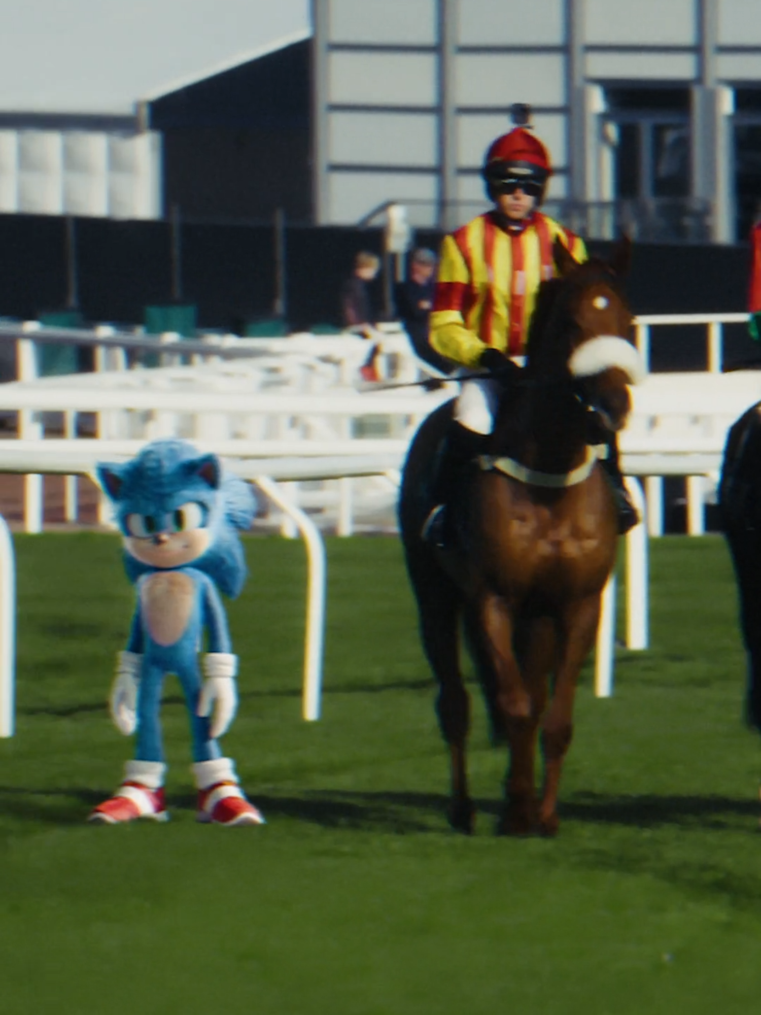 Who would win in a race: Sonic the Hedgehog or a racehorse? 🏇💨 🦔💨  Celebrating the new @sonicmovie in cinemas 21st December! In this video you will see Sonic The Hedgehog race actual racehorses at Cheltenham Racecourse. A new collaboration between horse racing and sonic @paramountpicturesuk #horseracing #horses #sonic #sonicmovie3 #sonic3 #horseracing #horsesofinstagram #jockey