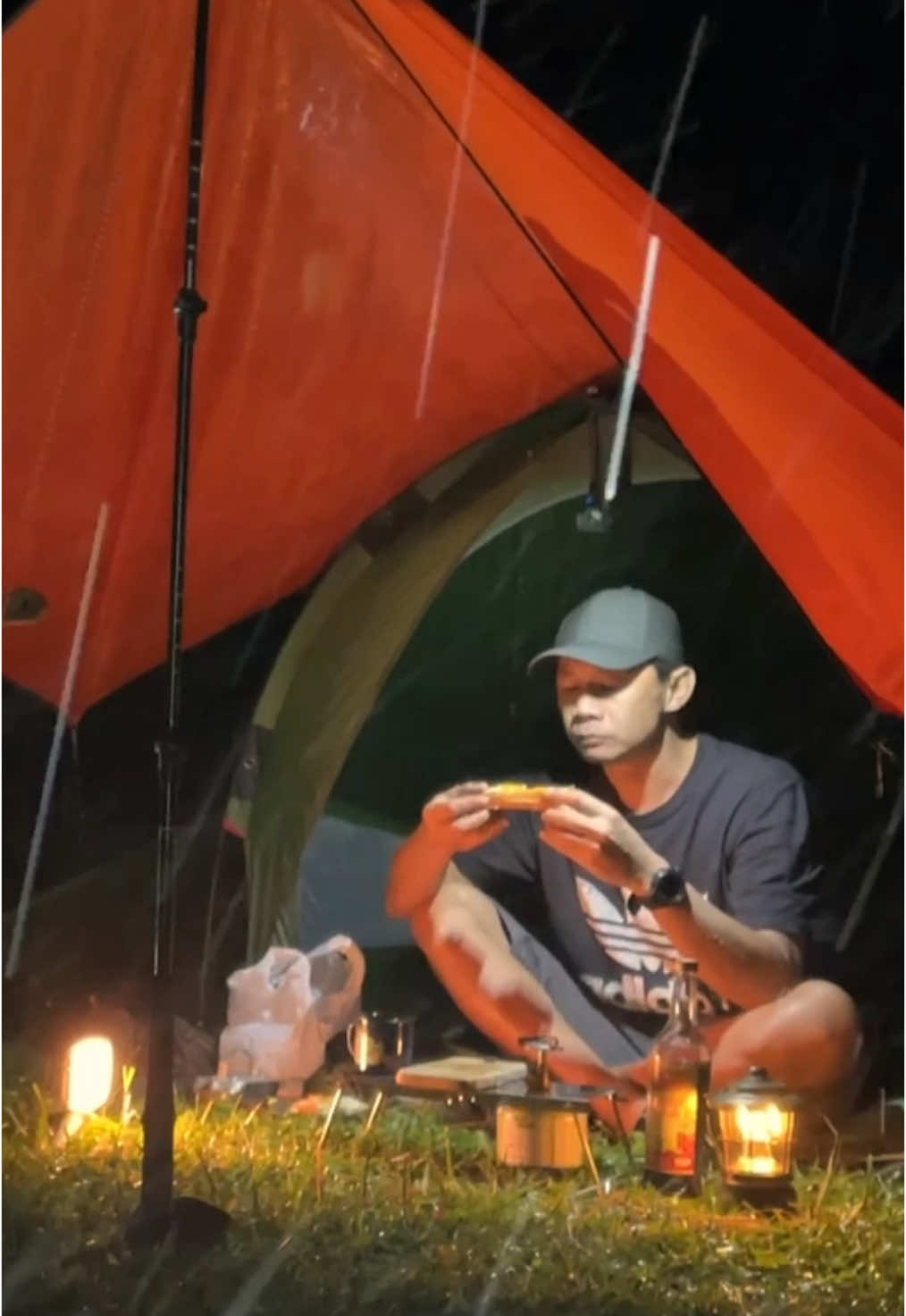 Solo Camping in Heavy Rain ⛈️🏕️ #camping #bushcraft #survival #campingkelana 