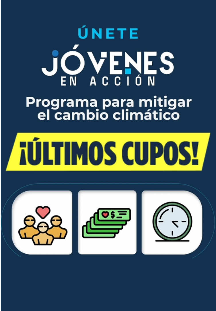 ¡Ultimos cupos para unirte a #JóvenesEnAcción!  Si tienes entre 18 y 29 años y estás listo para hacer una diferencia, súmate hoy a proyectos que ayuden al medio ambiente y recibe $400 por tu contribución! Conoce más sobre esta oportunidad en el link de nuestra bio 🔗 #ElNuevoEcuador!