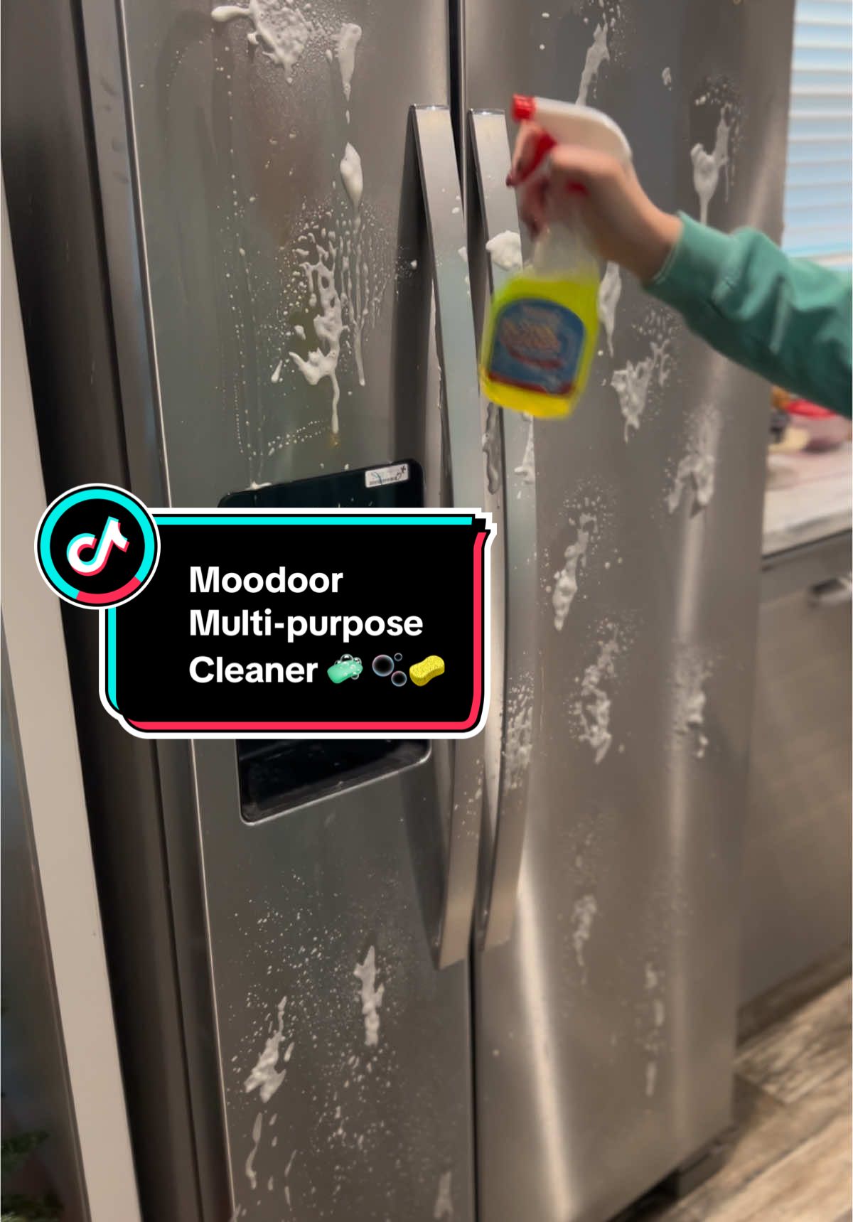 Moodoor Multi-purpose cleaner🤩🫧🧼🧽 This stuff is magic!! Just spray, wait a few minutes, and the grease wipes away effortlessly. It's simple, effective, and left all my  appliances looking better than when I took the plastic off of them when we first moved in! #clean #cleaning #cleaningtiktok #cleanwithme #kitchen #cleaningappliances #kitchen #TikTokShop #cleaningsupplies #kitchenessentials 