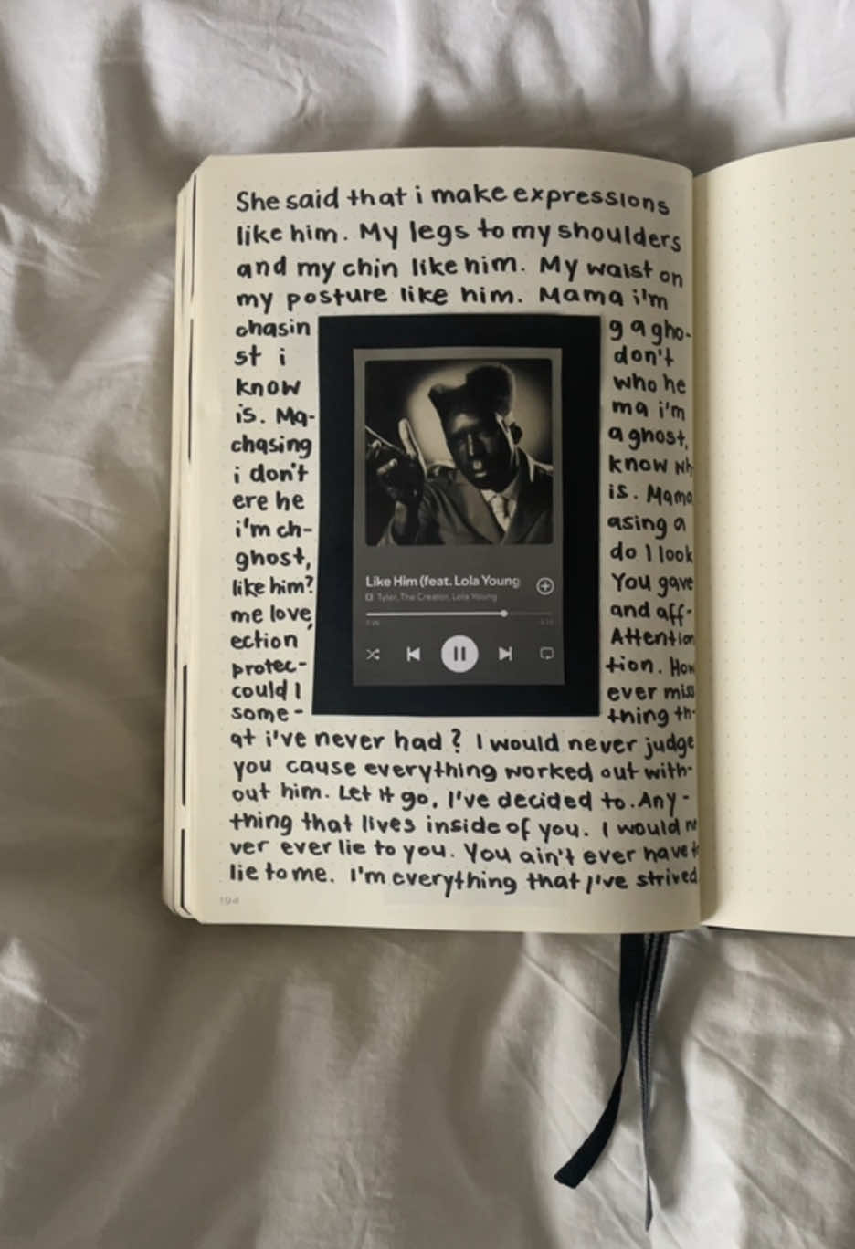 i can not stop to listen to this song!! this journal idea reflects on your favorite songs which you can print out and write the lyrics around for day 14 of my journaling advent calendar. #journaling #adventcalendar #tylerthecreator #looklikehim #chromakopia #lyrics #christmas 