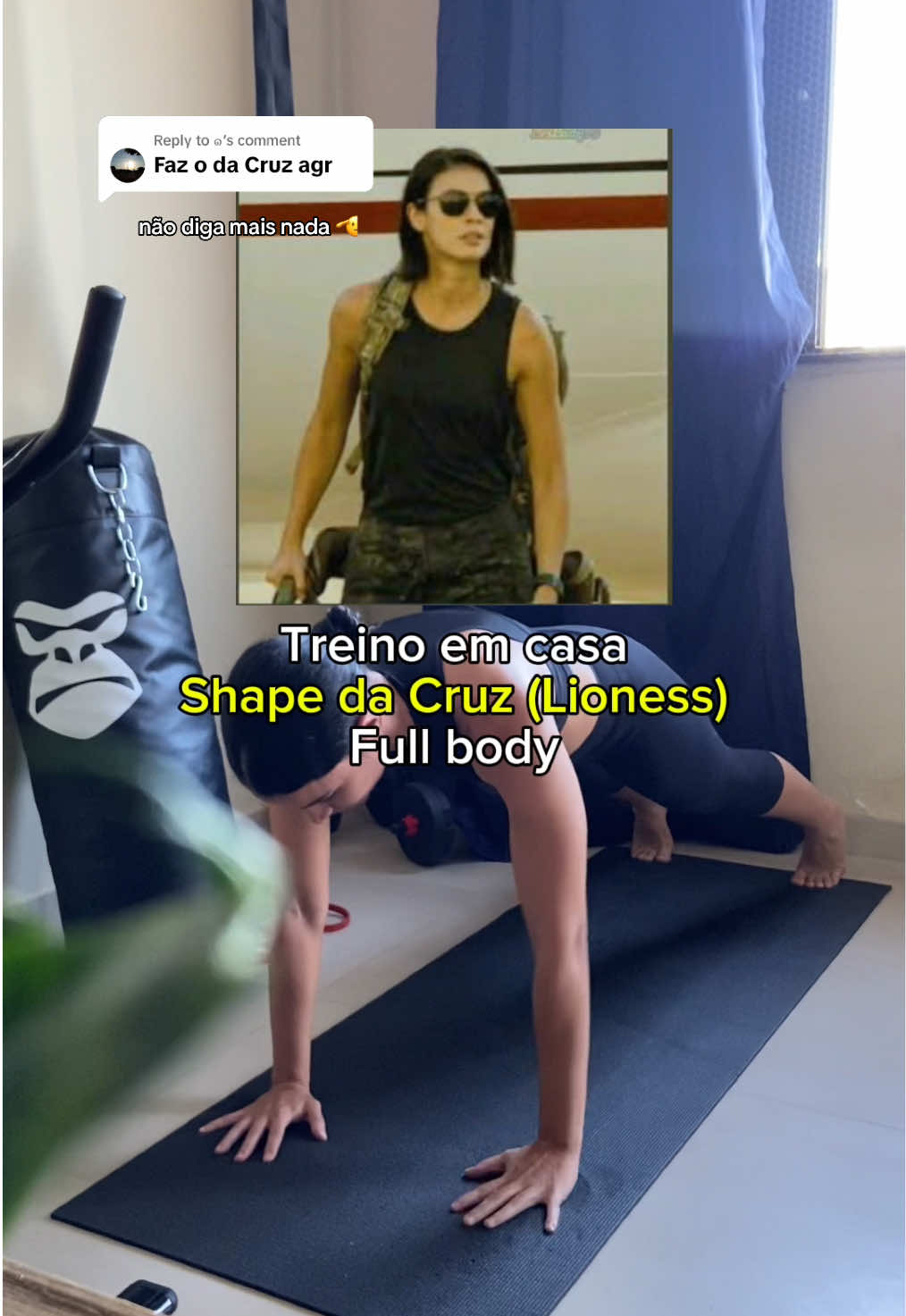 Replying to @๑  tá na mão. treino para o shape da Cruz de Lioness. . . . . . . . . . . . . . . . . . #cruzmanuelos #operacaolioness #josiecarrillo #cruzie #lioness #specialops #fullbody #hiit #characterworkout #forthegirls #superioresfeminino  #rotinafitness  #Fitness #treinofeminino #shapeslim #treinoemcasa #calisteniafeminina #vidafitness #homeworkout #calisthenics #progress #GymTok #FitTok #fitnesstok #bodyweightworkout #mindset #fyp