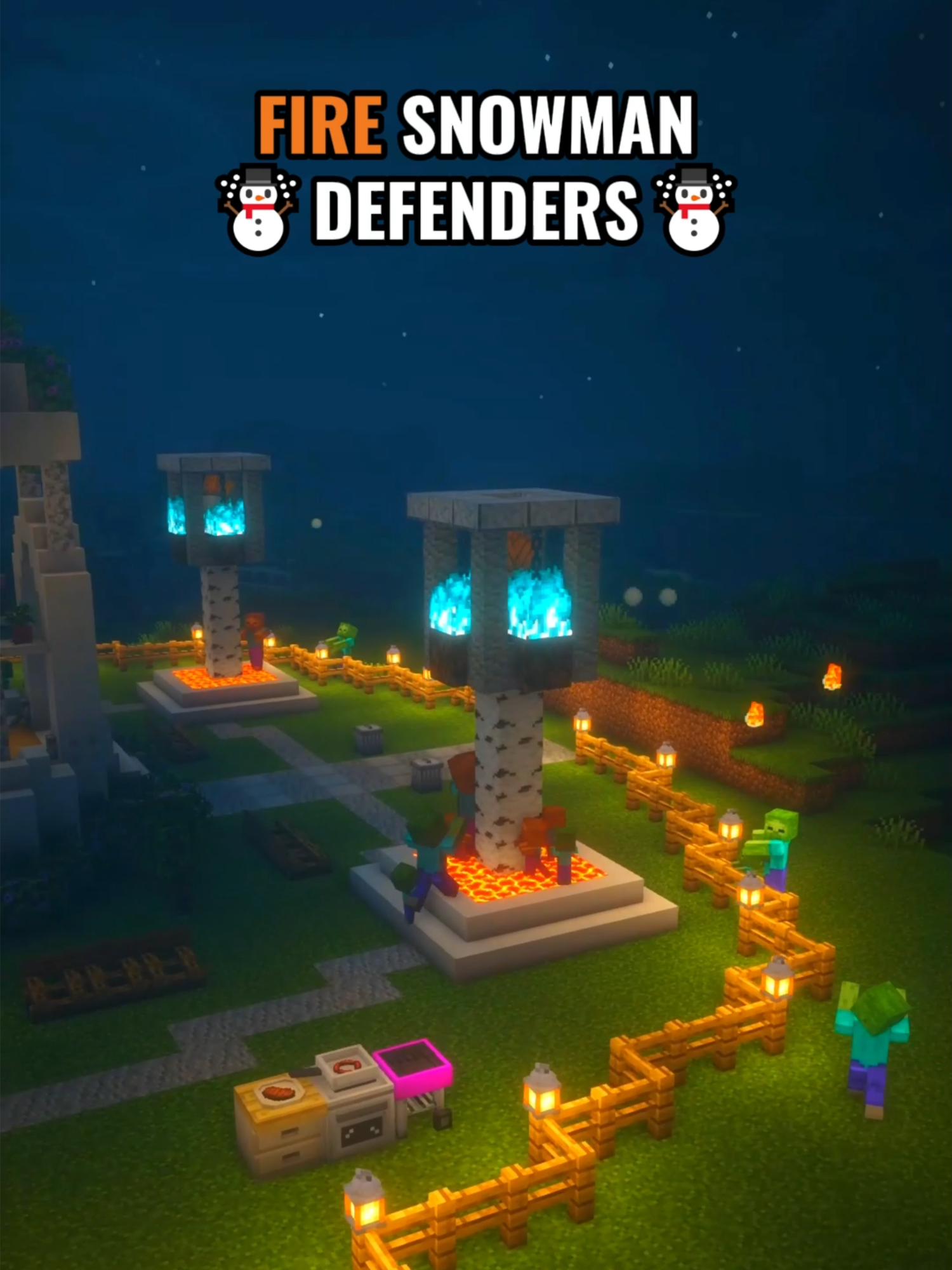 Minecraft working Fireball Tower - Snowman defenders #minecraftbuilding #minecrafttutorial