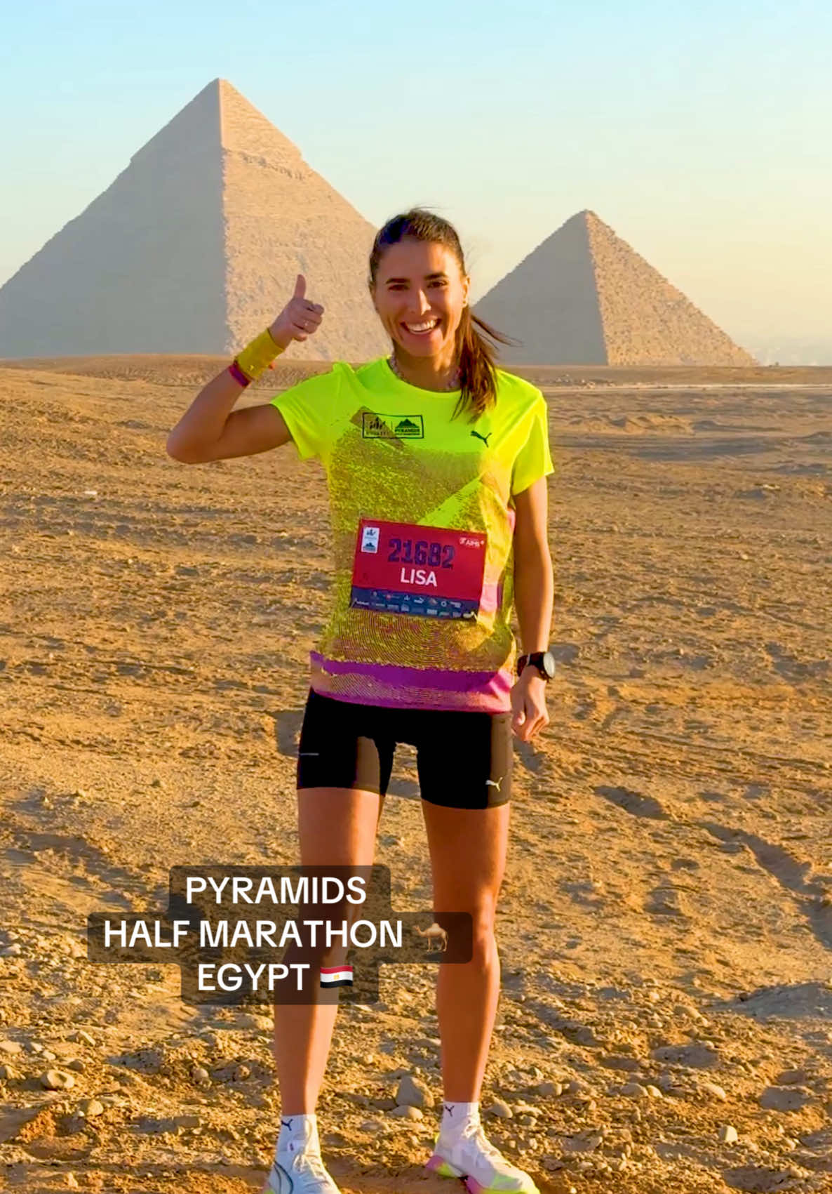 PYRAMIDS HALF MARATHON 💪 in 1h:31’:39” , pace of 4’:21”/km ❤️ 4th place 🏆 This race was EPIC 😱 I can’t describe the emotion of RUNNING just NEXT TO THE PYRAMIDS of Giza 🏃🏻‍♀️ It was like being in a movie 🤩 The path was amazing, all paved, a bit challenging with + 200m elevation but the fatigue goes away the second you look at the pyramids 👍 I’m satisfied with the result because is a solid coming back to races after a month of rest for our honeymoon 😊 Today, along with 6500 runners we ran through history and we also made history 🥹 Congratulations to all the runners 👏 I can’t believe how many of you I met 🙏🏻 @PUMA #Running #halfmarathon #runners #race #egypt #pyramid #sport #motivation 