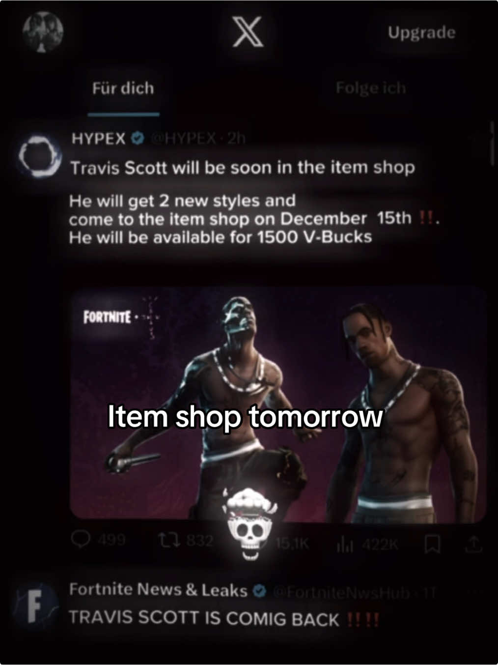 Travis scoot will come back ‼️ | Travis scoot comemack. Who will buy him ? Aura 😈🥶   This skin 🔛🔝🫵  #capcut_edit #skull #template #travisscottfortnite #fortnite #fyp #itemshop 