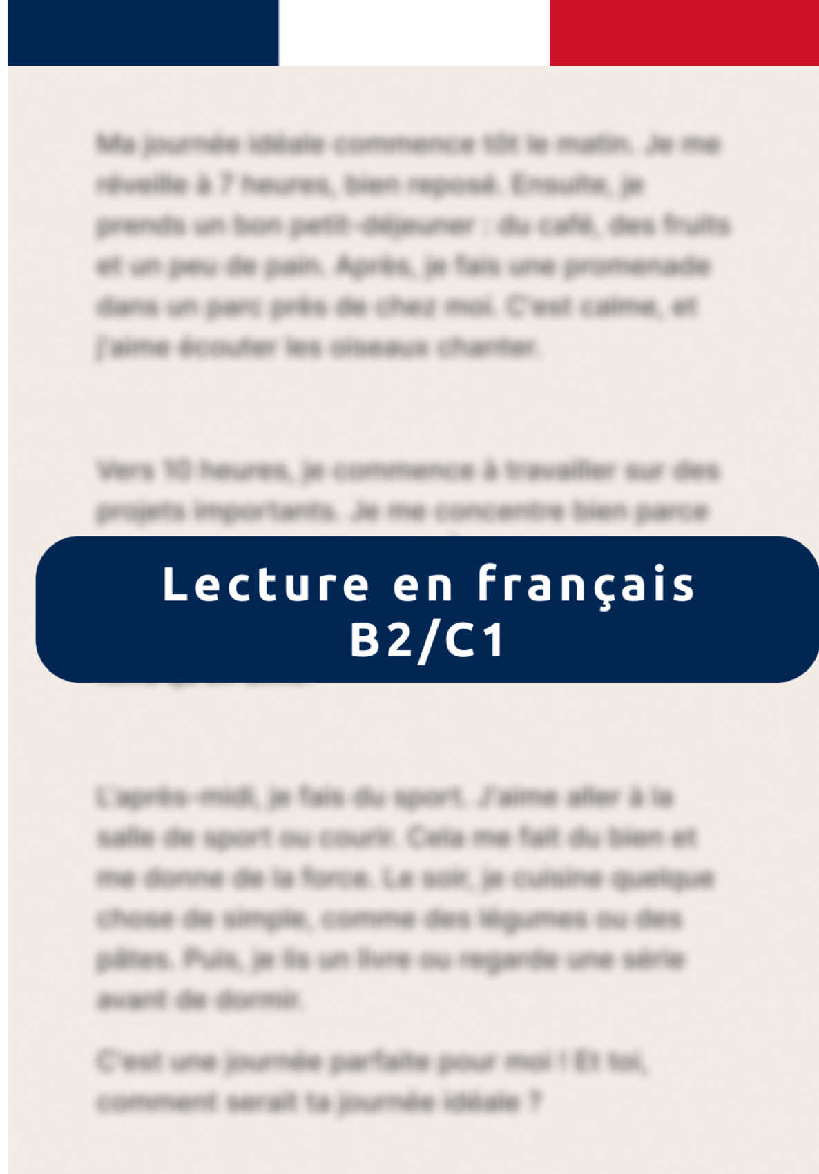 Si vous comprenez ce texte, alors votre niveau est supérieur à B2. #FrenchForBeginners #FrenchLearning #FrenchDialogue #french #learnfrench #françaispourdébutants #ApprendreLeFrançais #ConversationFrançaise #FrançaisLangue #VocabulaireFrançais #françaisfacile #pratiquerançaise #languefrançaise #françaisfacile #lecture #lecturefrancaise 