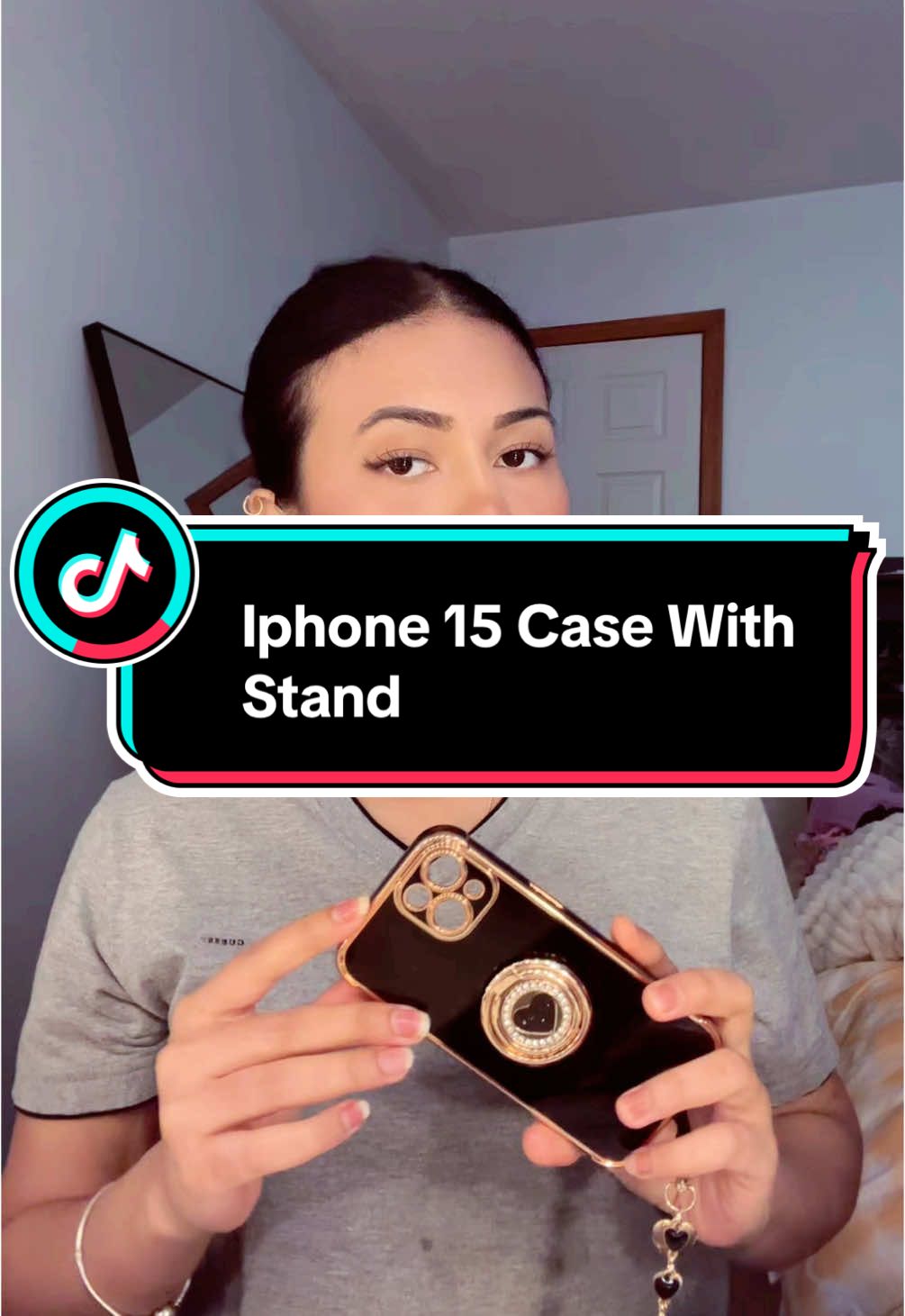 Iphone 15 Case With Stand #phonecase #cutecase #christmassale #christmas #holidayhaul #foryourpage #TikTokShop #tiktokshopfinds #stand #cute #case #goldandblack 