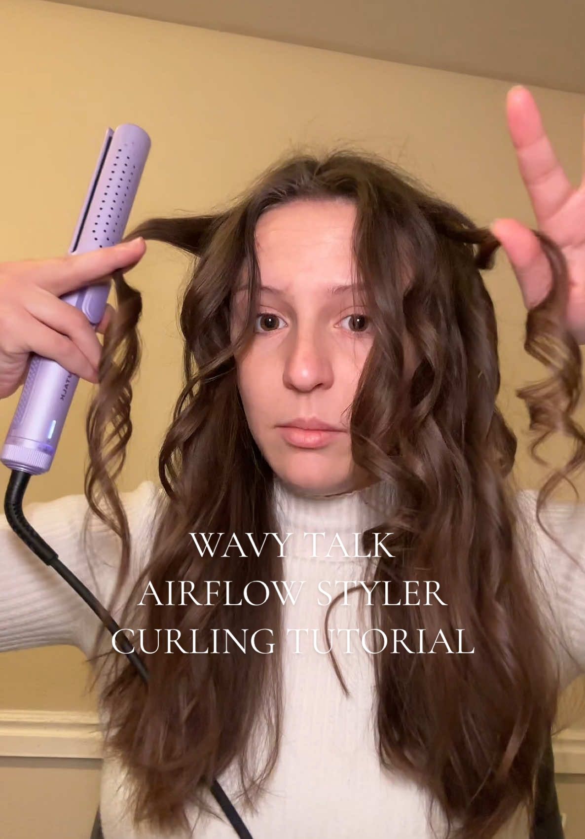 Replying to @sabrinaincorvaia01 hope this helps! You can create tight or loose curls but just remember you need to clamp down the iron with your fingers if you are using bigger pieces of hair! And don’t pull through too fast 🫶🏻 #wavytalk #wavytalkairflowstyler #curltutorial #tutorial 