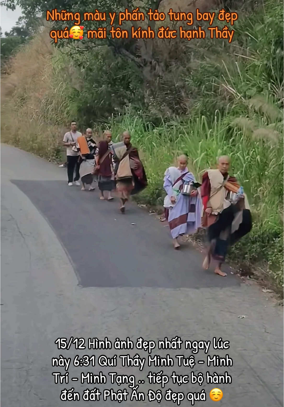 15/12 Hình ảnh đẹp nhất ngay lúc này 6:31 Quí Thầy Minh Tuệ - Minh Trí - Minh Tạng .. tiếp tục bộ hành đến đất Phật Ấn Độ đẹp quá ☺️#longkadaily #thayminhtue #thayminhtuemoinhat #suminhtue #minhtri #minhtang #thichminhtue #chonchi #nhungo 