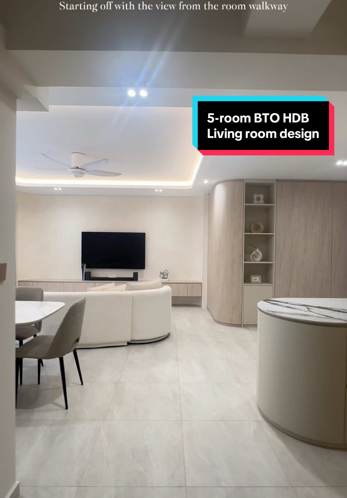 Curves, cove lighting, floating cabinet and plenty of storage space!!! #sgreno #fyp #foryou #renovation #reno #sgrenovation #interiordesign #singapore #Home #livingroom #hdb #bto 