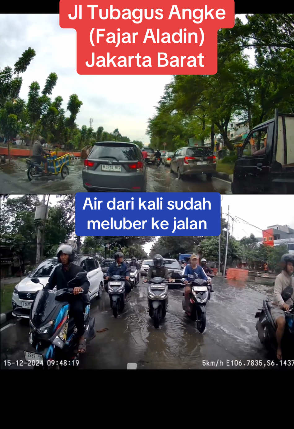 15 Des 2024 pk. 09.47 WIB Laut pasang menyebabkan air di kali naik sampai luber ke jalan Tubagus Angke, Jakarta Barat #banjirrob #rob #jelambar #fyp #lalulintas #cuaca #bkmg