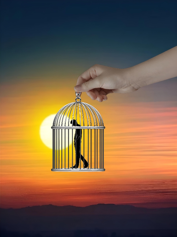 Man in Cage Creative Photo Editing. Follow for More. #fyp #foryou #kmediting #khizermachi #kmlogos #picsart #picsartediting #photoediting #tutorial #mobilephotoediting #creativephotoediting #photoshootideas #editingtips #manincage #sunset 